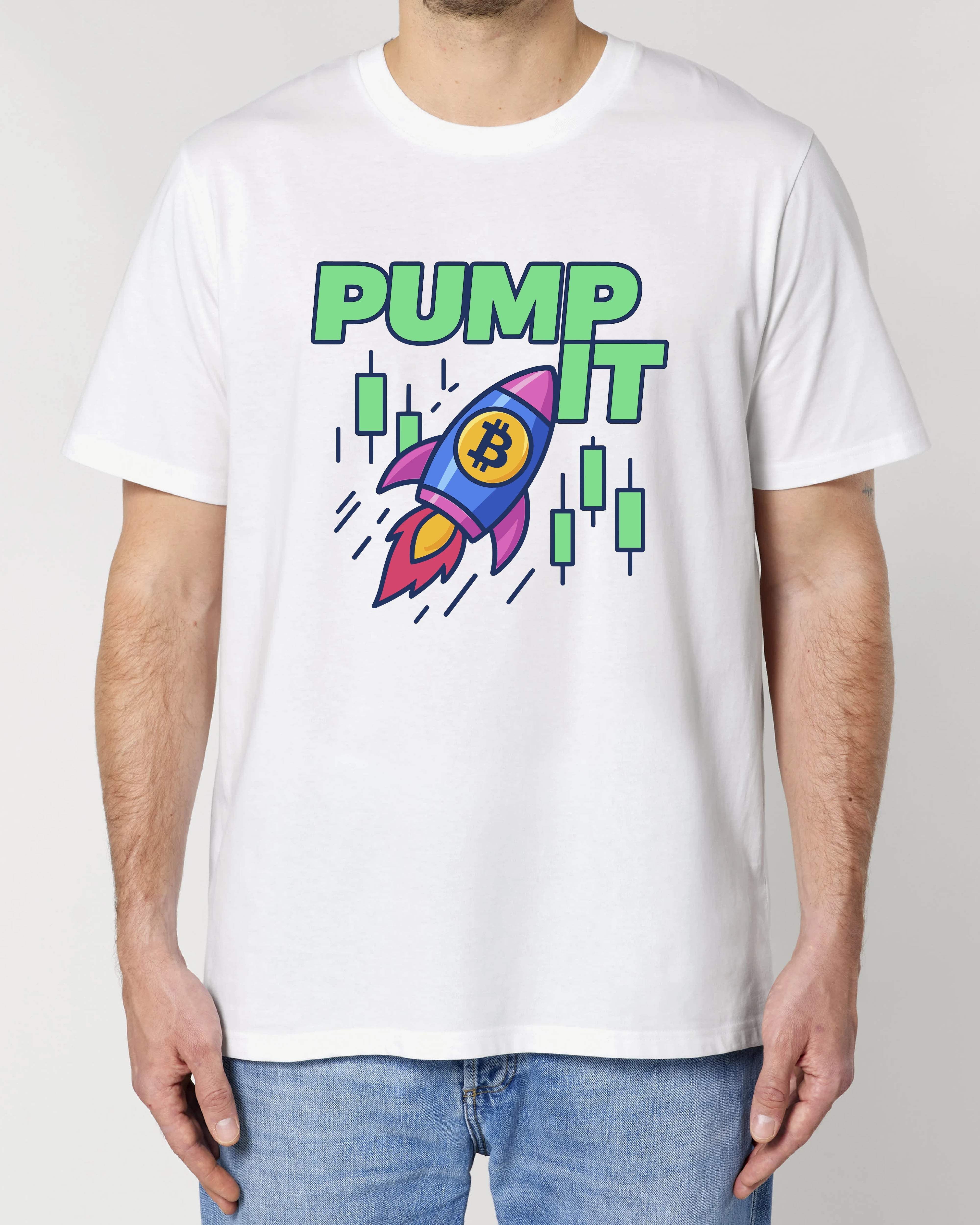 PUMP IT Bitcoin Crypto Shirt Weiß Herren – Trading Blockchain Shirt von Teeflix
