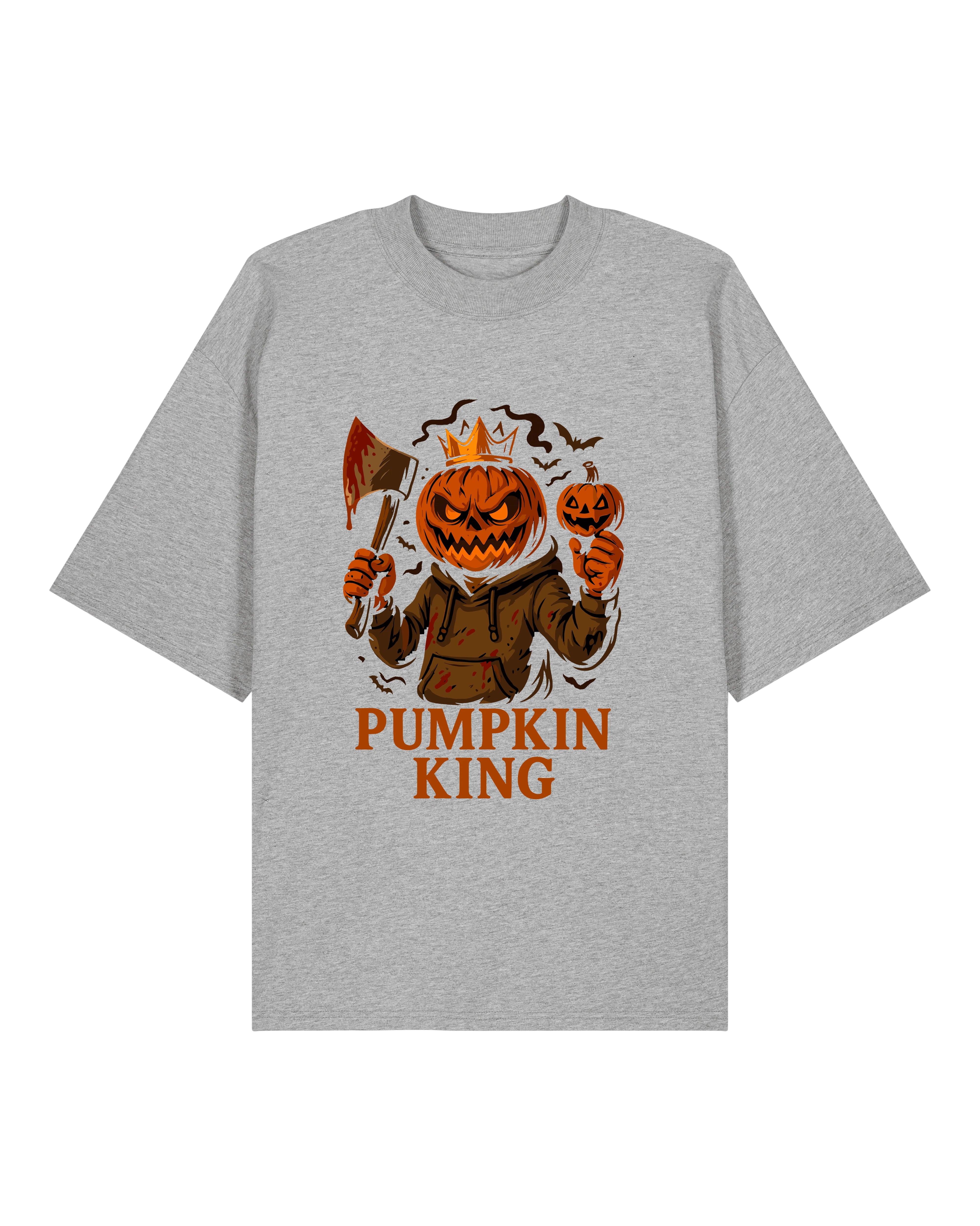 Lustiges Halloween Oversized T-Shirt mit Pumpkin King Design, Axt & Kürbis, Unisex – Teeflix