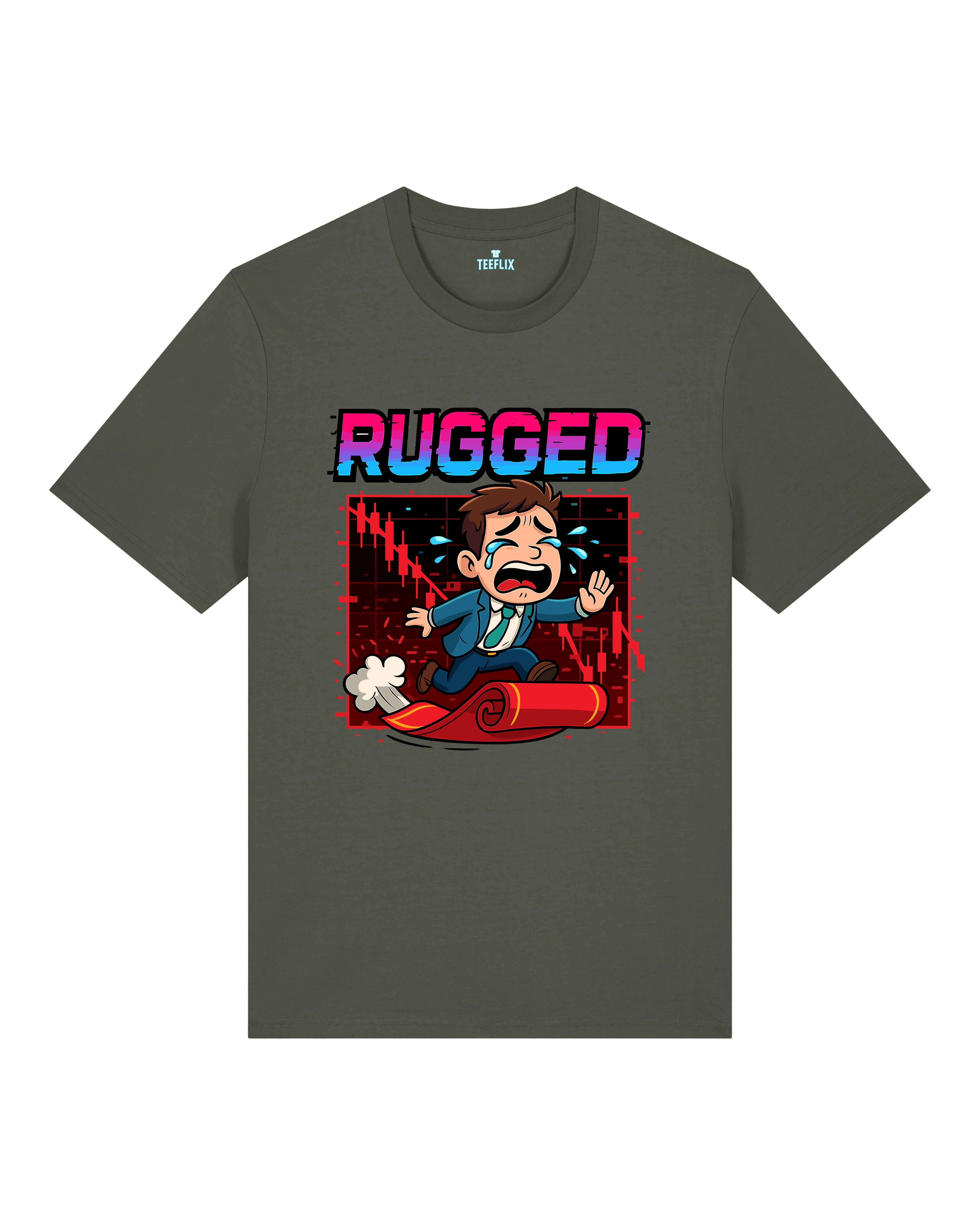 Rugged Crypto Meme Shirt Oliv – Lustiges Bitcoin Rugged T-Shirt von Teeflix
