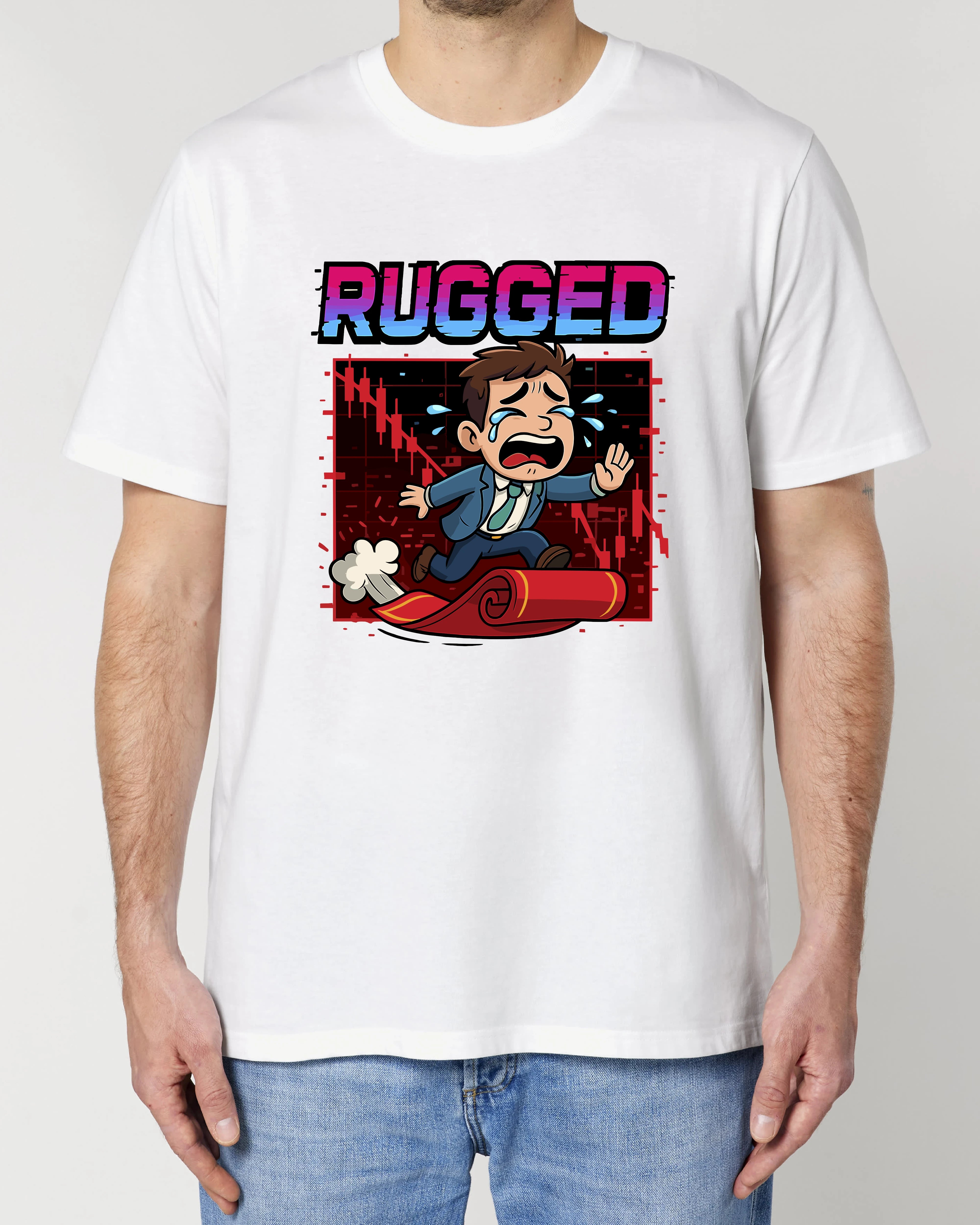 Rugged Crypto Meme Shirt Weiß – Lustiges Bitcoin Trading T-Shirt von Teeflix