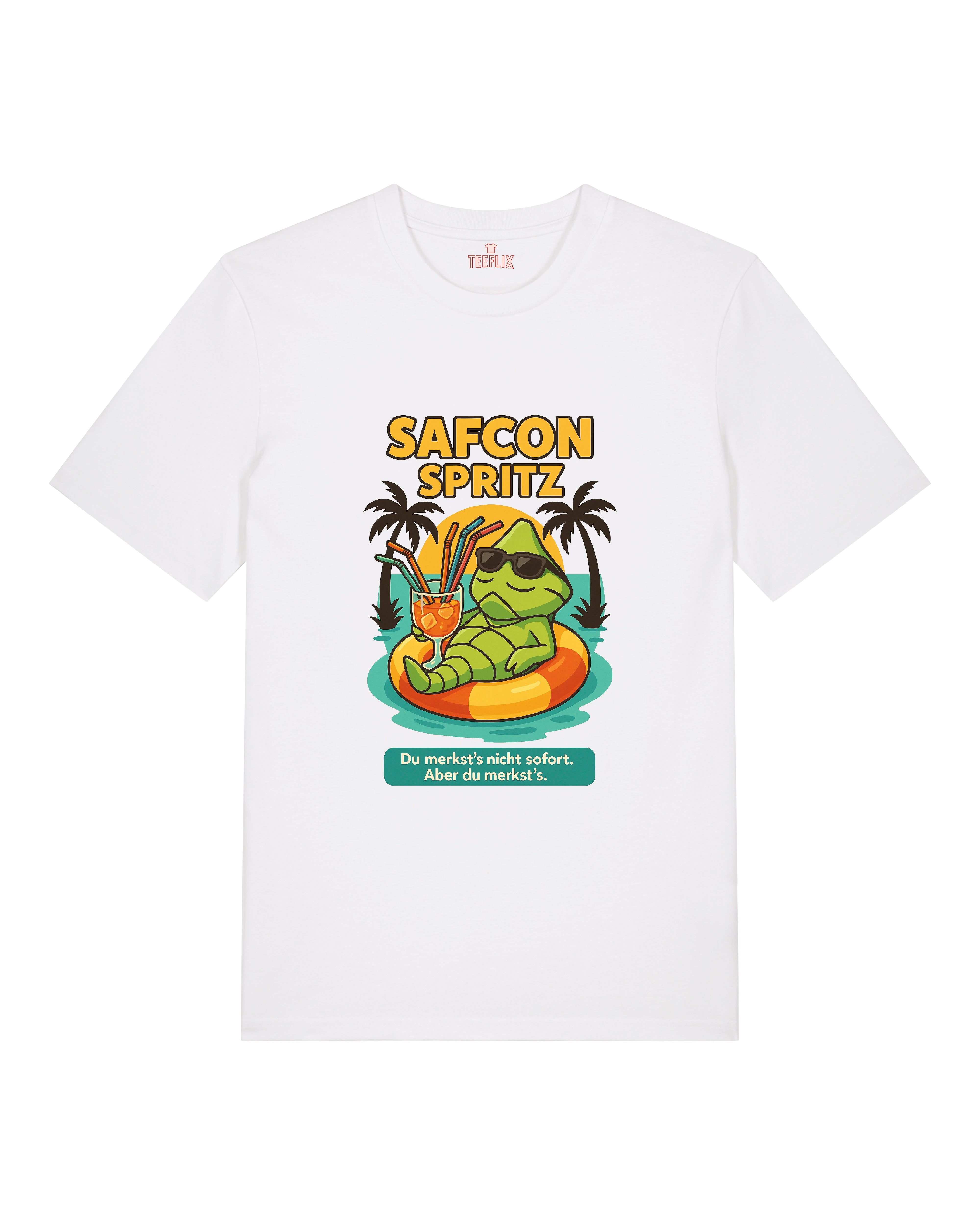 Weißes Safcon Spritz Shirt mit relaxter Schildkröte und Cocktail-Motiv