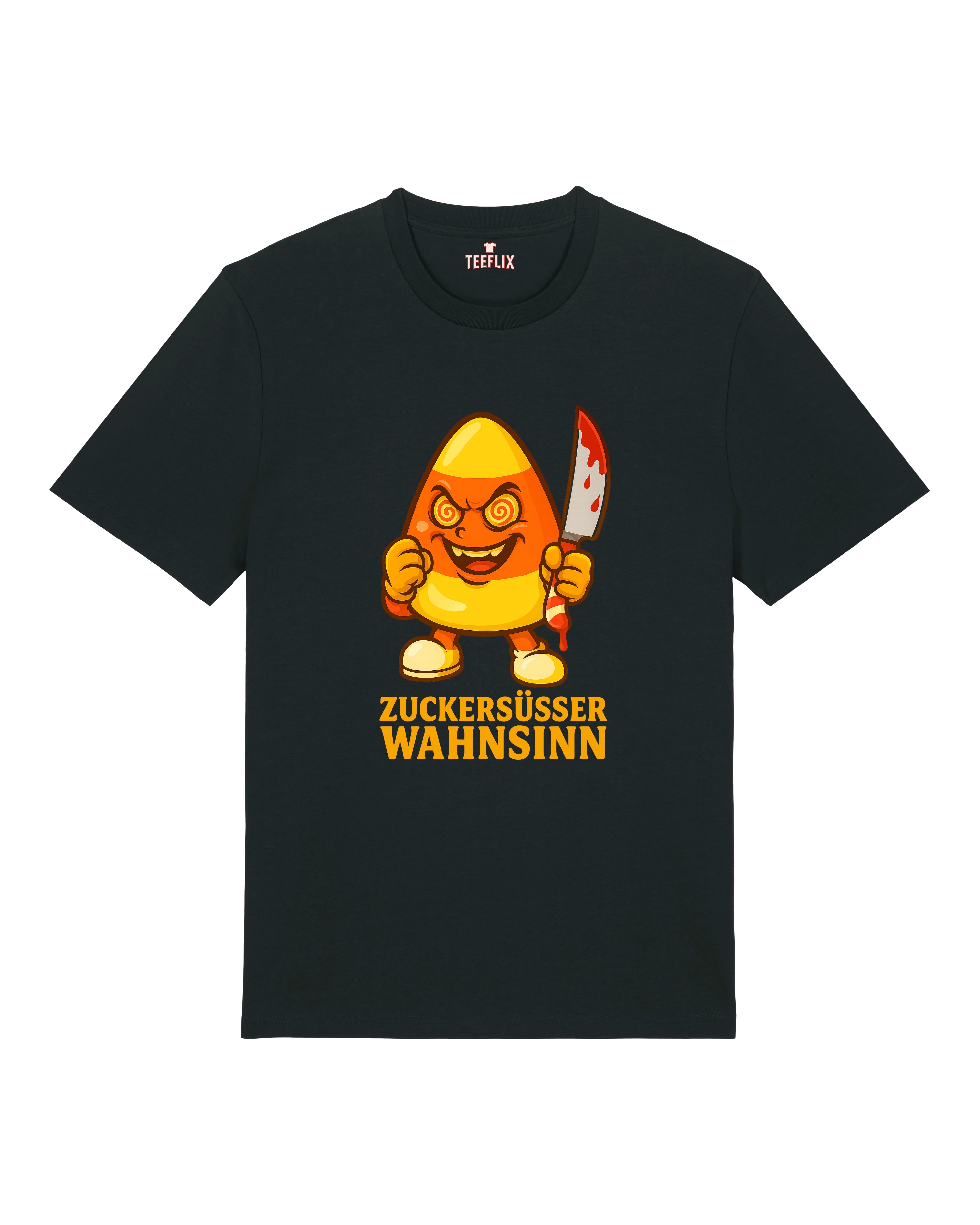 Schwarzes Unisex T-Shirt mit Candy Horror Design – Zuckersüßer Wahnsinn von Teeflix