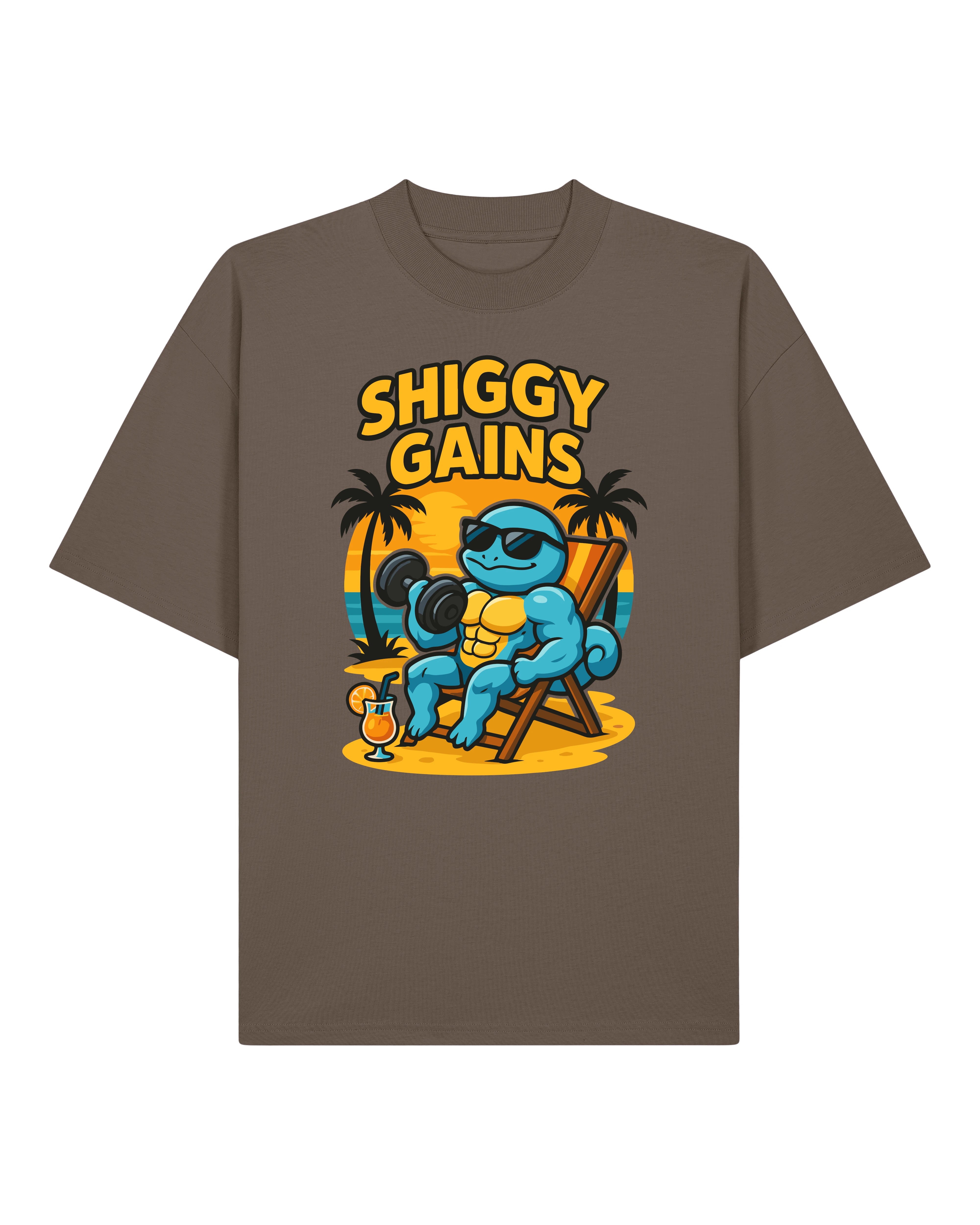 SHIGGY GAINS Oversized Pump Cover Gym Shirt Braun – Oversized Workout Shirt von Teeflix