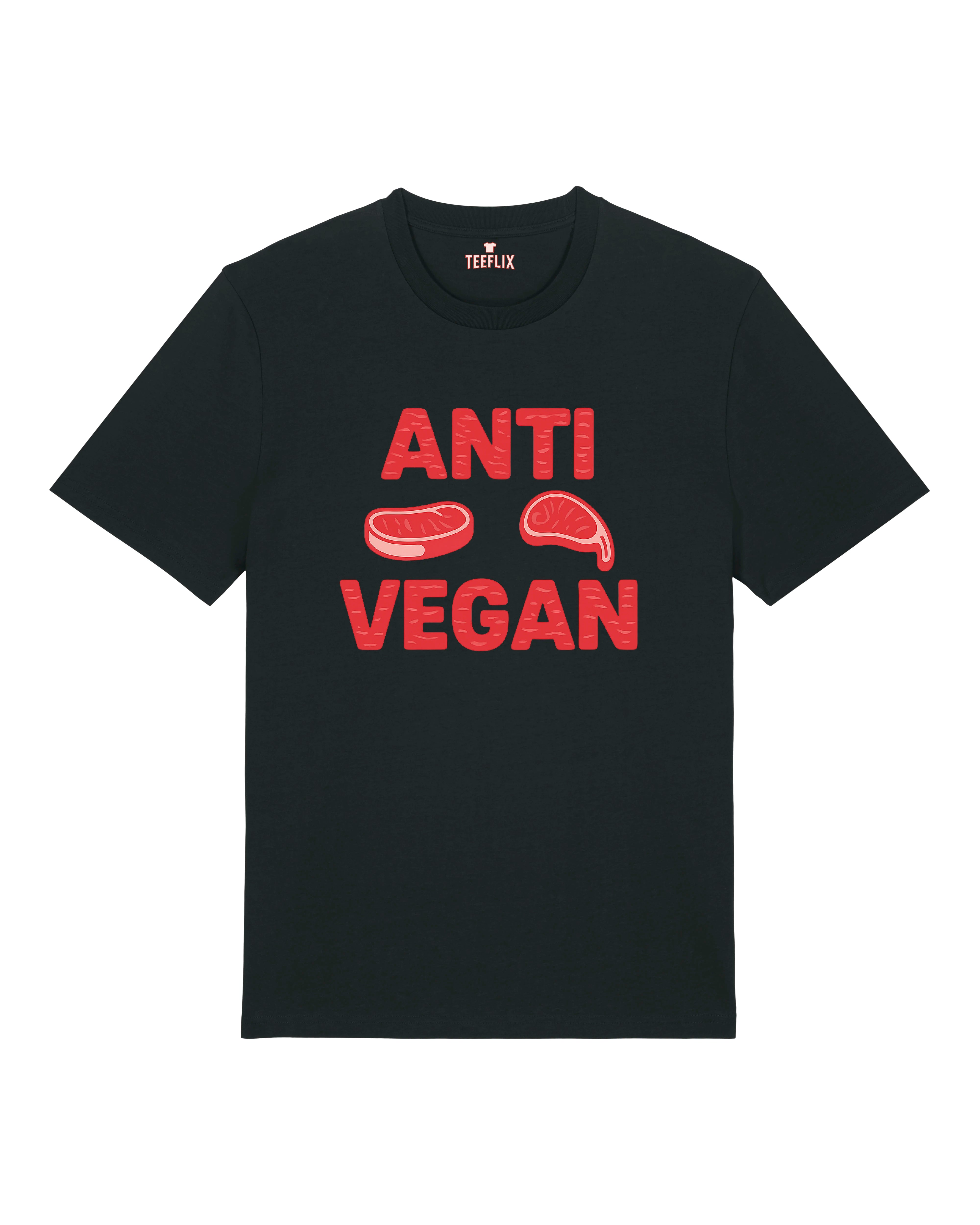 Schwarzes Statement-Shirt mit Anti-Vegan-Slogan im minimalistischen Design
