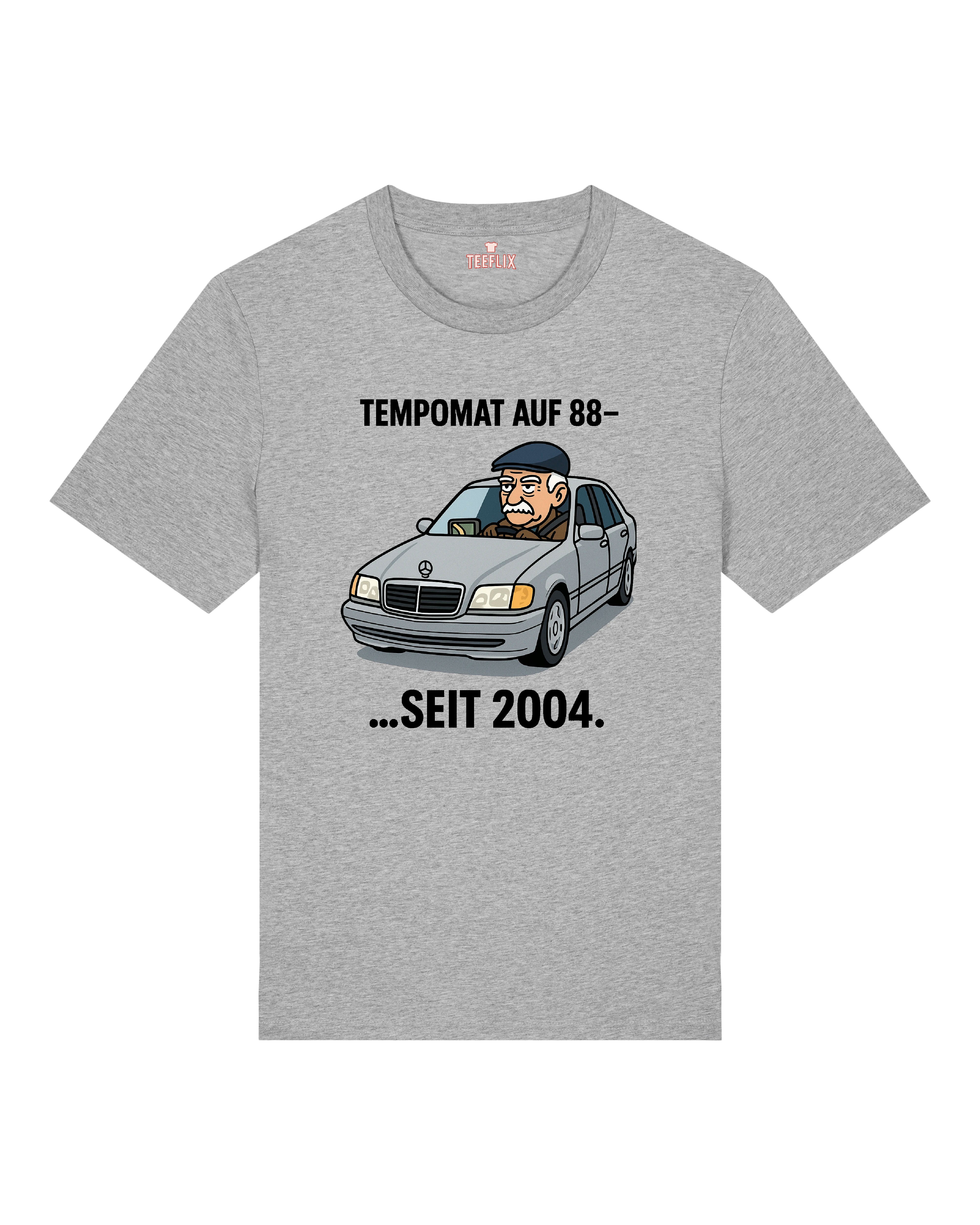 Graues Oversized Shirt mit humorvollem Auto-Design und Retro-Slogan