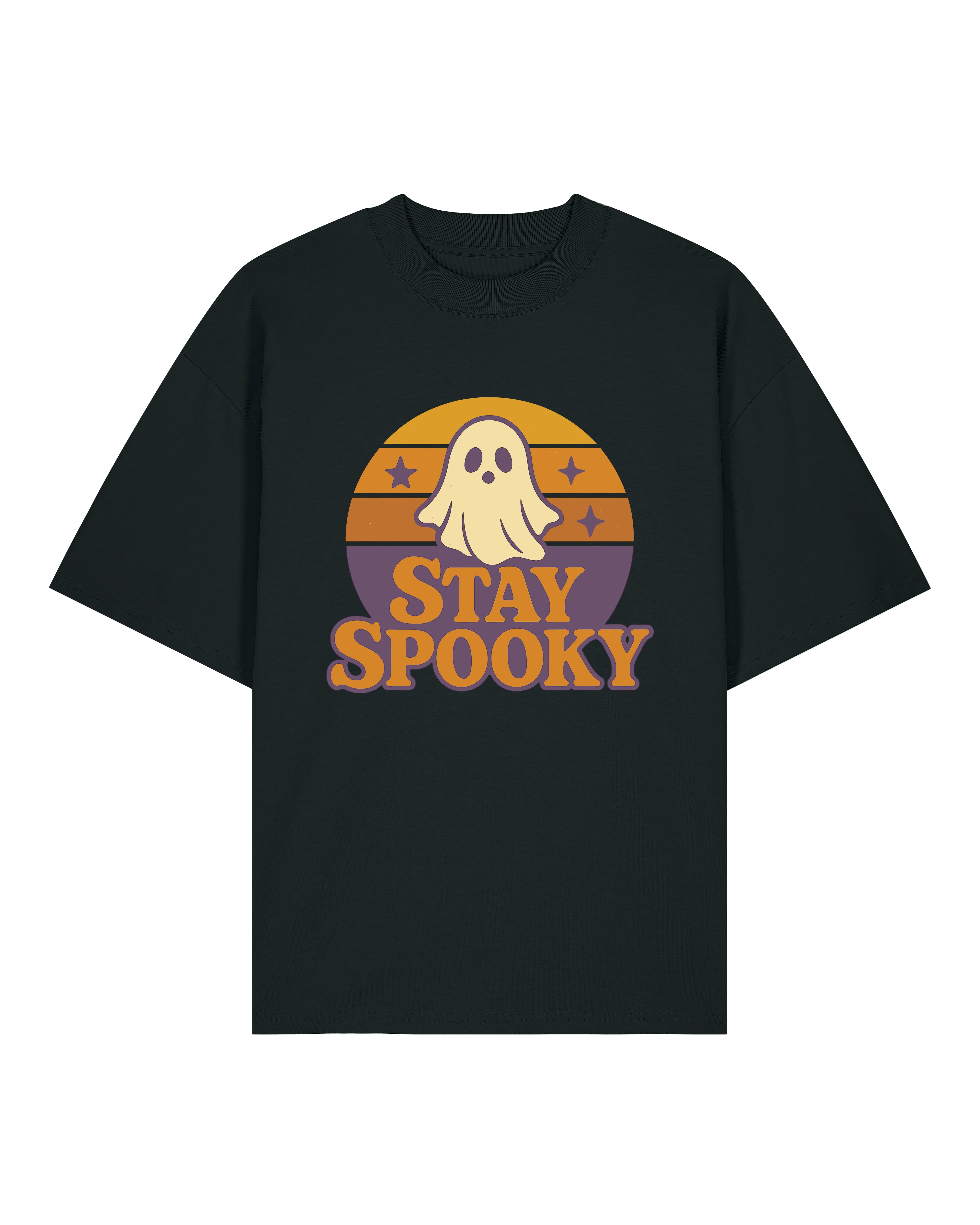 Oversized T-Shirt Halloween schwarz mit Geist Grafik – Retro-Stil Shirt mit spooky Motiv für Halloween Partys oder Alltag