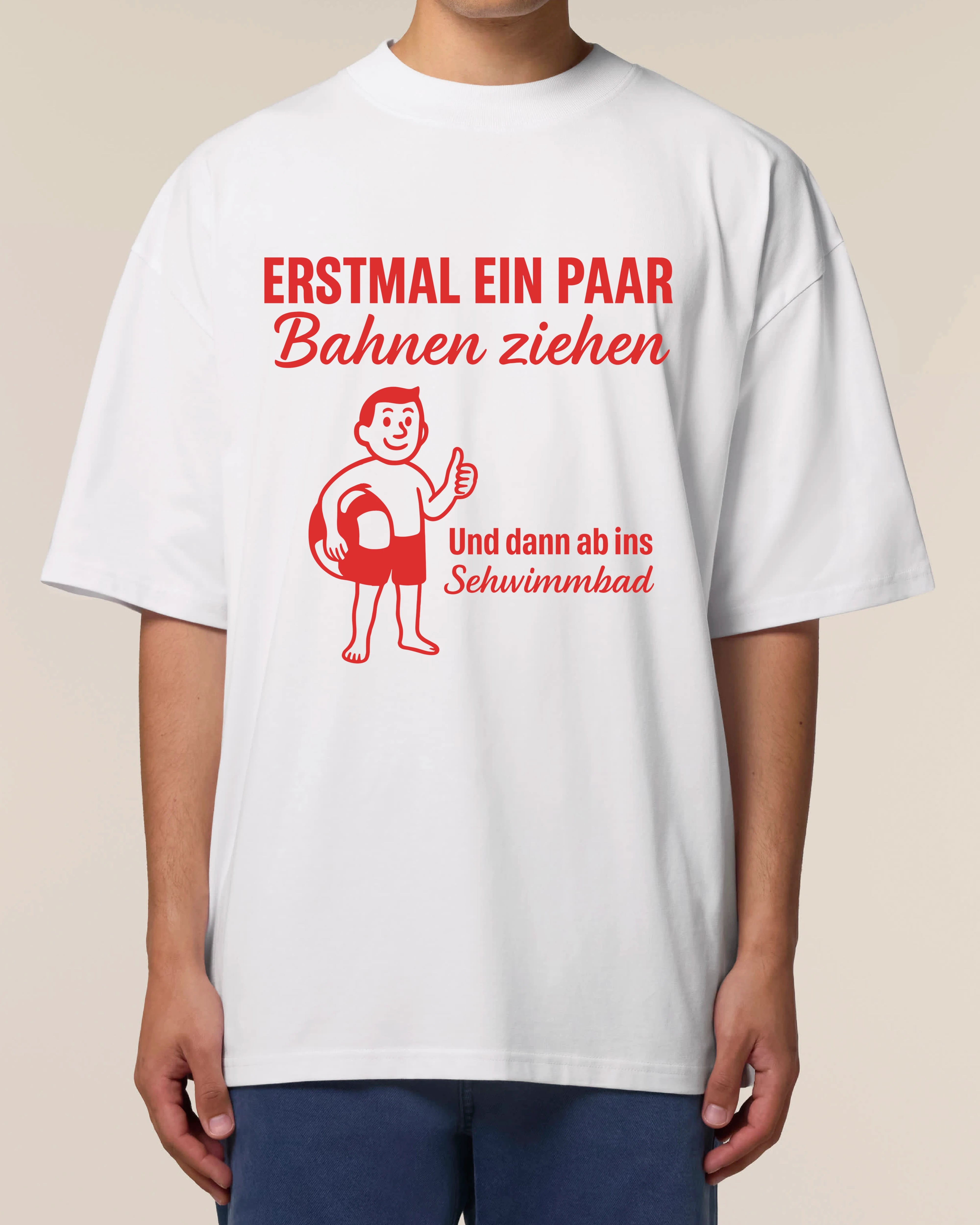 Teeflix Fun Shirt für Damen – Weißes T-Shirt mit Spruch „Erstmal ein paar Bahnen ziehen“, humorvolles Statementshirt aus Bio-Baumwolle, Unisex Schnitt