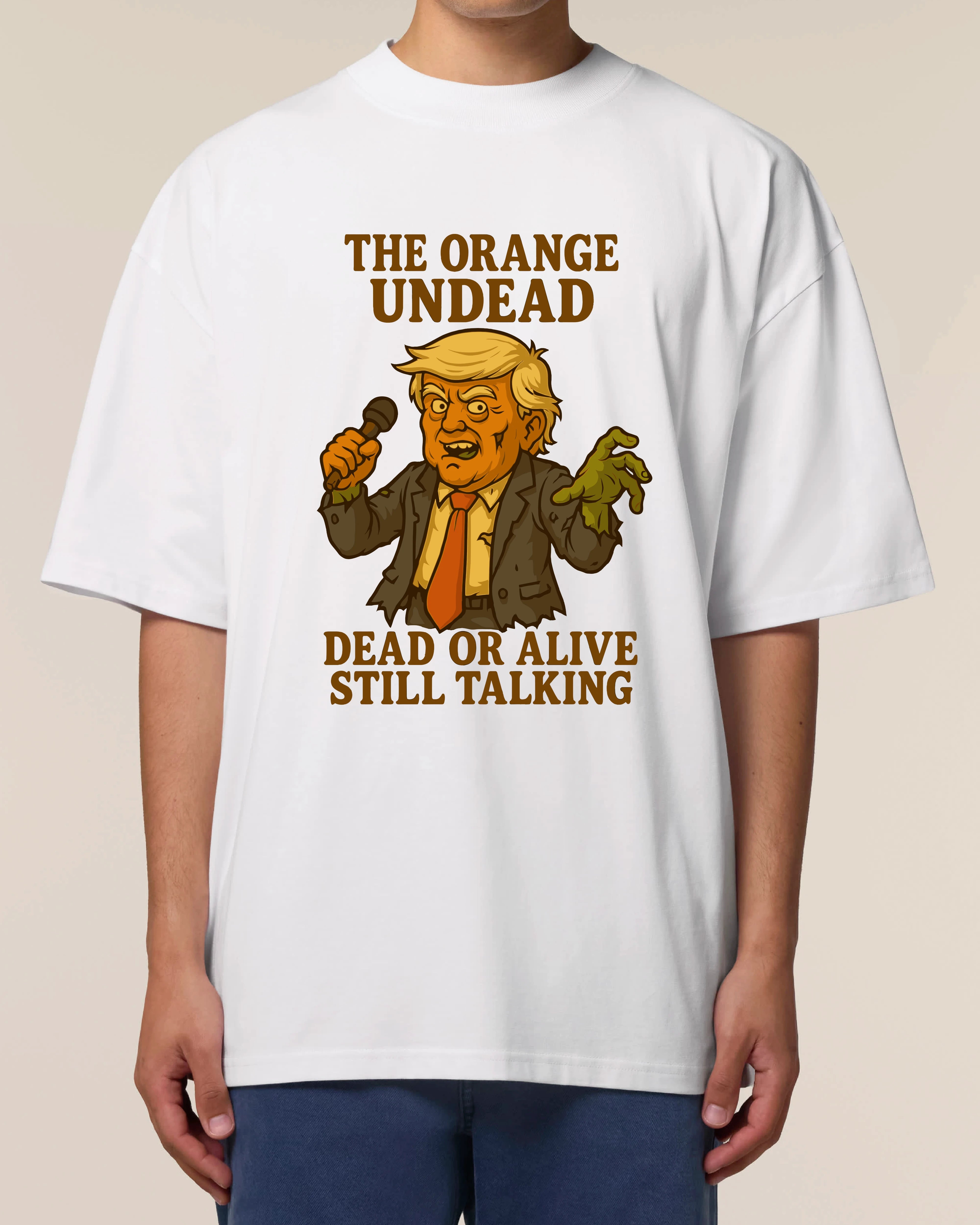 The Orange Undead Zombie Halloween Shirt in Weiß – Oversized, Lustiges Horror Spruchshirt, 100% Bio-Baumwolle, Teeflix