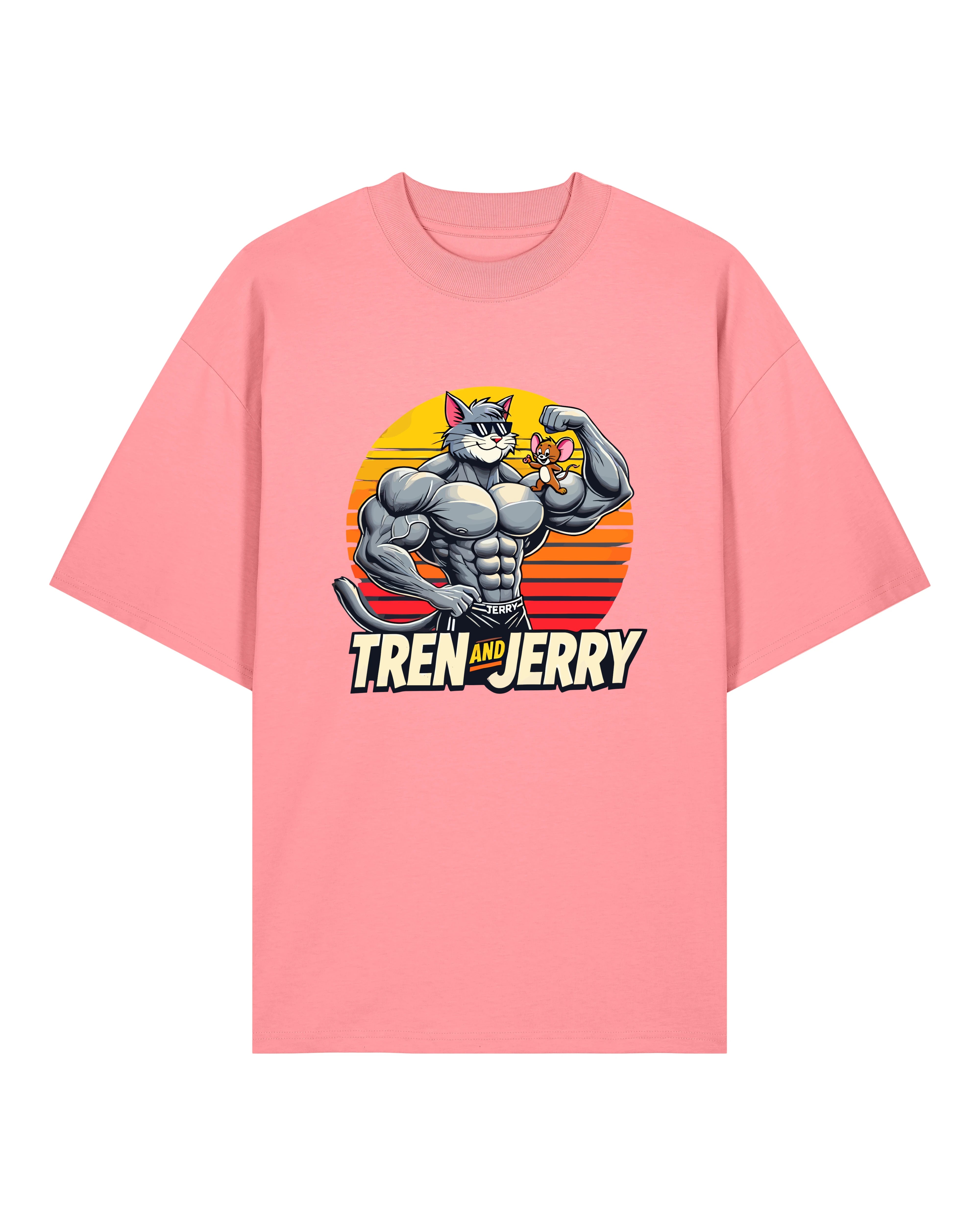 Tren and Jerry Pump Cover Shirt in Rosa – Witziges Cartoon Gym T-Shirt für Bodybuilder