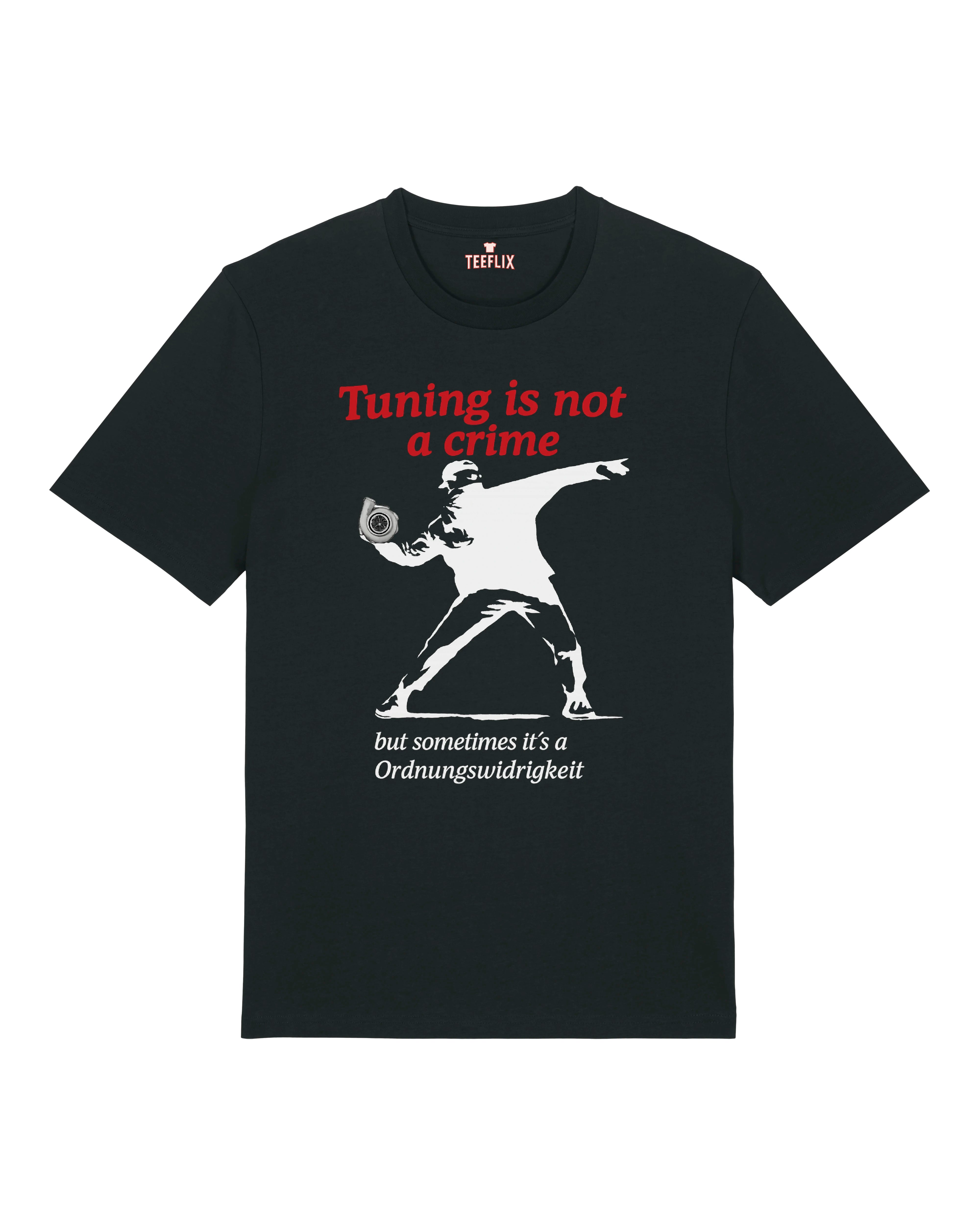 Schwarzes Tuning Shirt mit Turbo-Motiv im Banksy-Stil