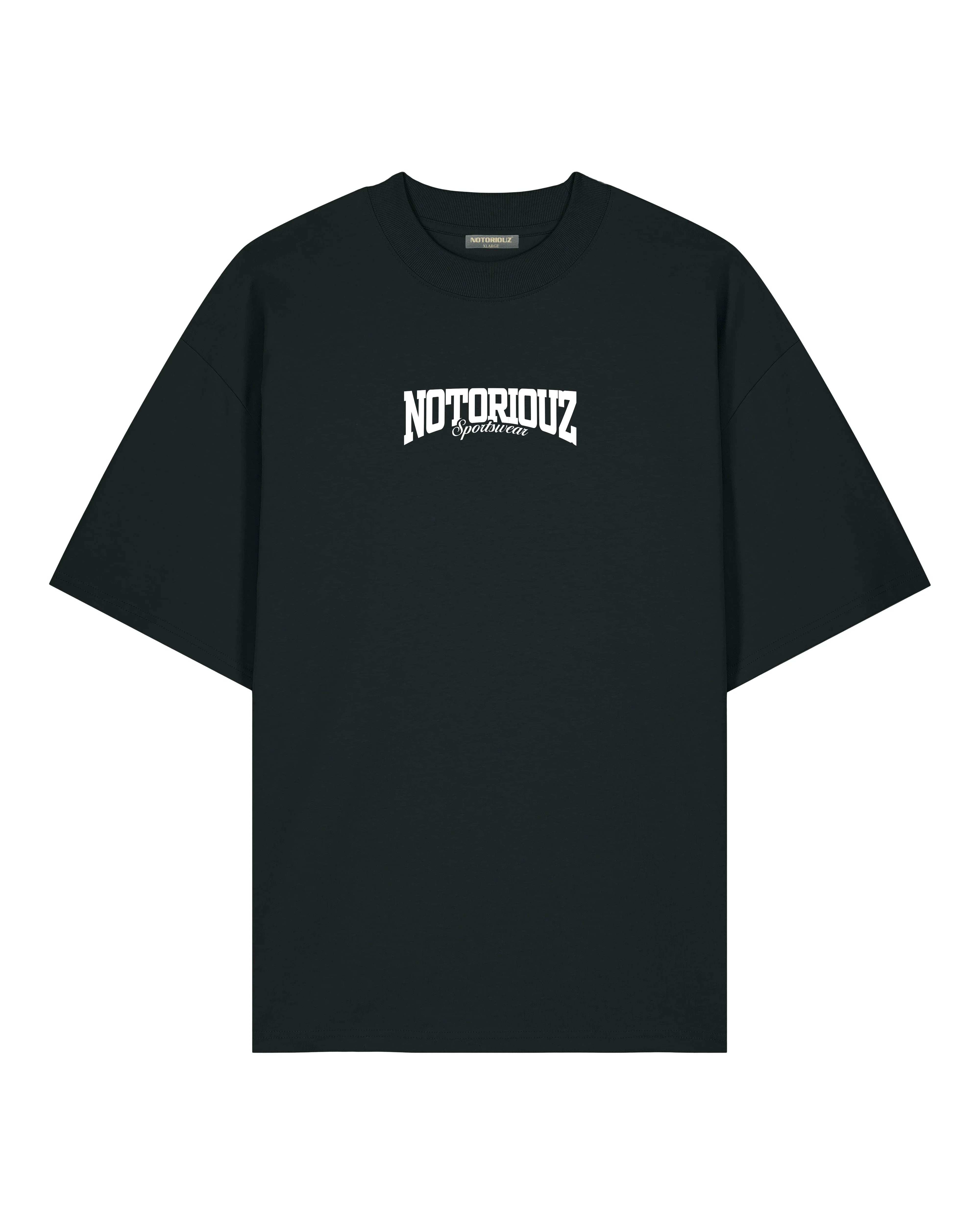 „Pull Oversized Tee – Oversized Fitness Shirt von NOTORIOUZ, Vorderansicht, lockerer Schnitt, schwarz“