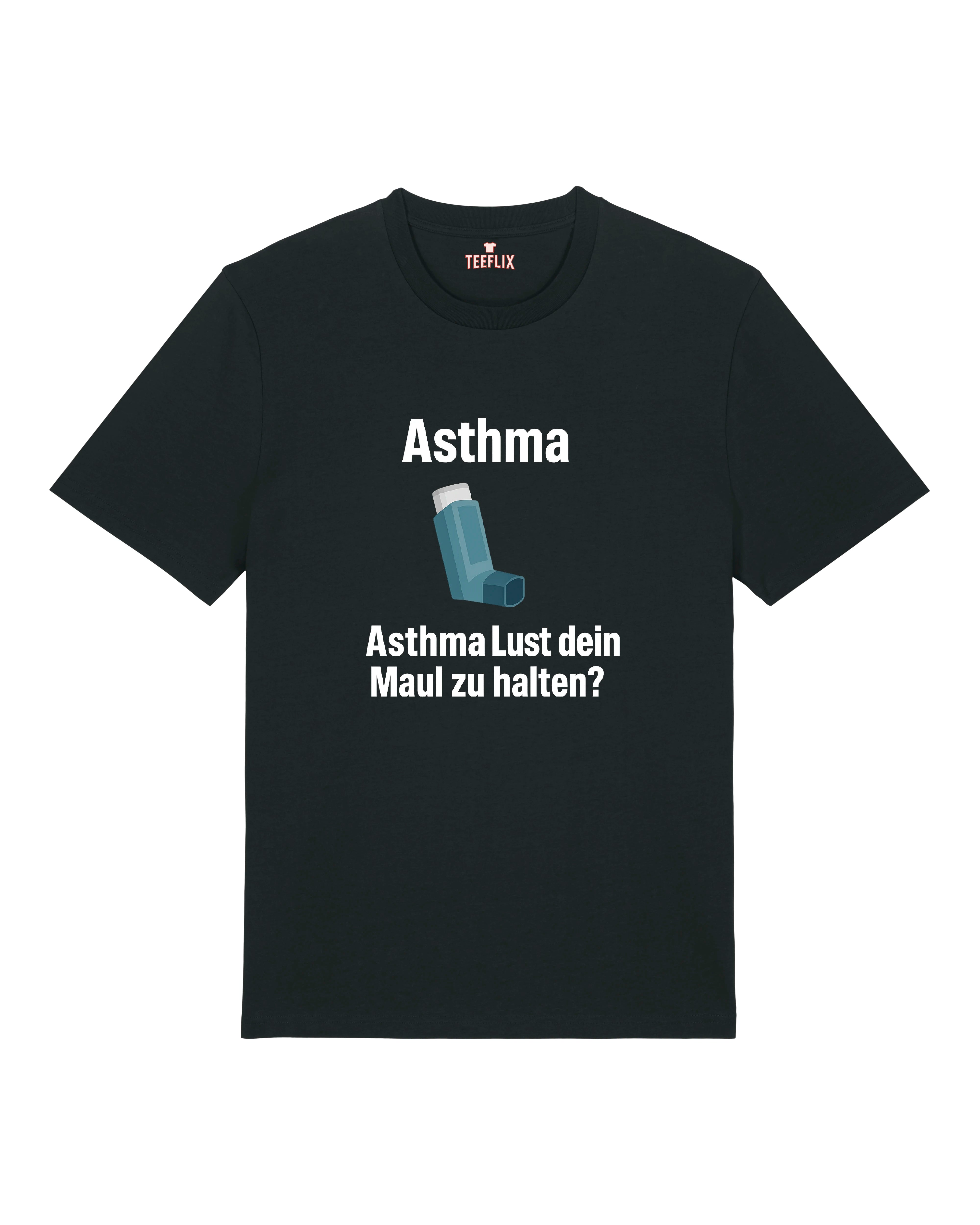 Schwarzes Funshirt mit witzigem Asthma-Motiv & Inhalator