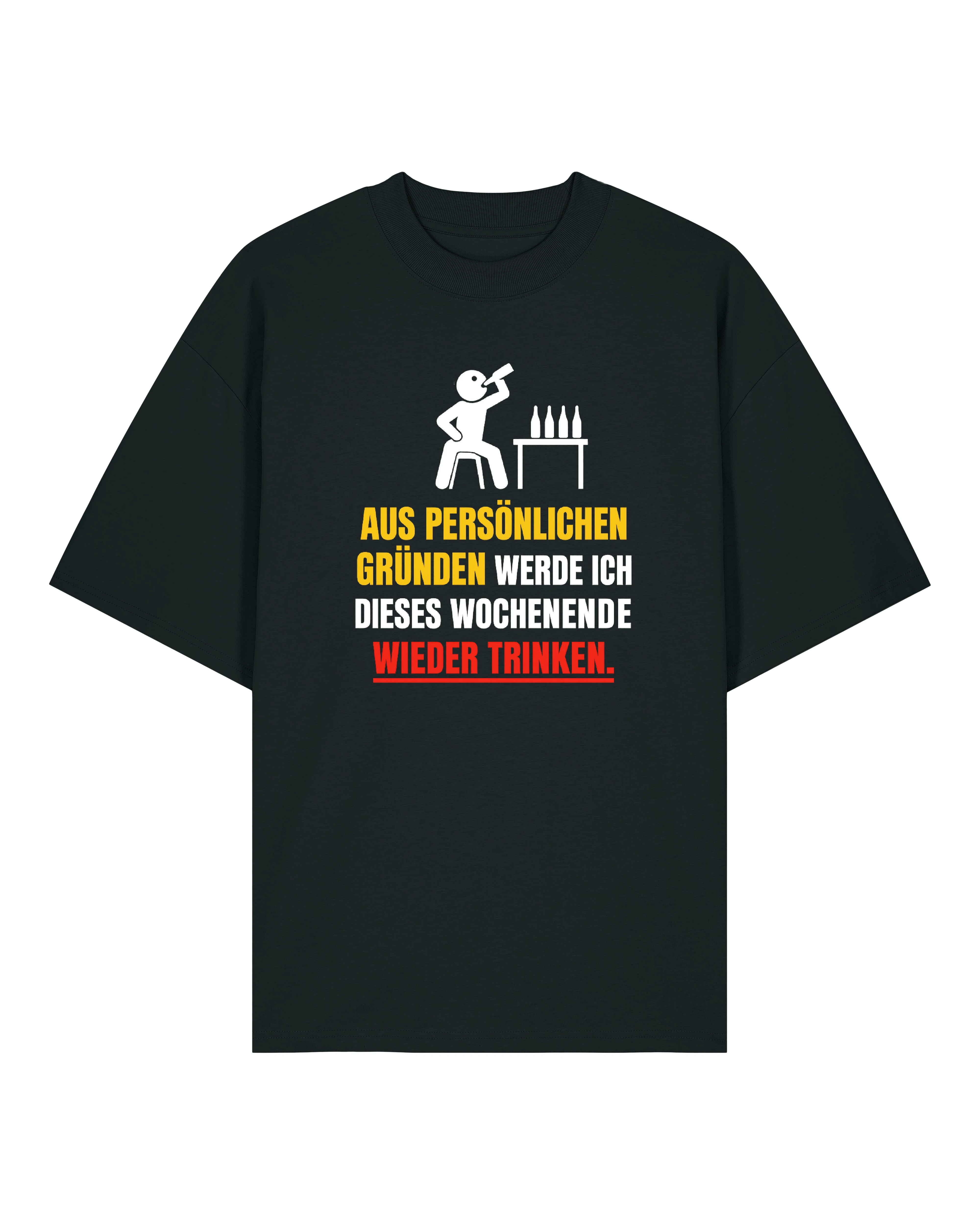 Schwarzes Funshirt mit Spruch „Aus persönlichen Gründen…“