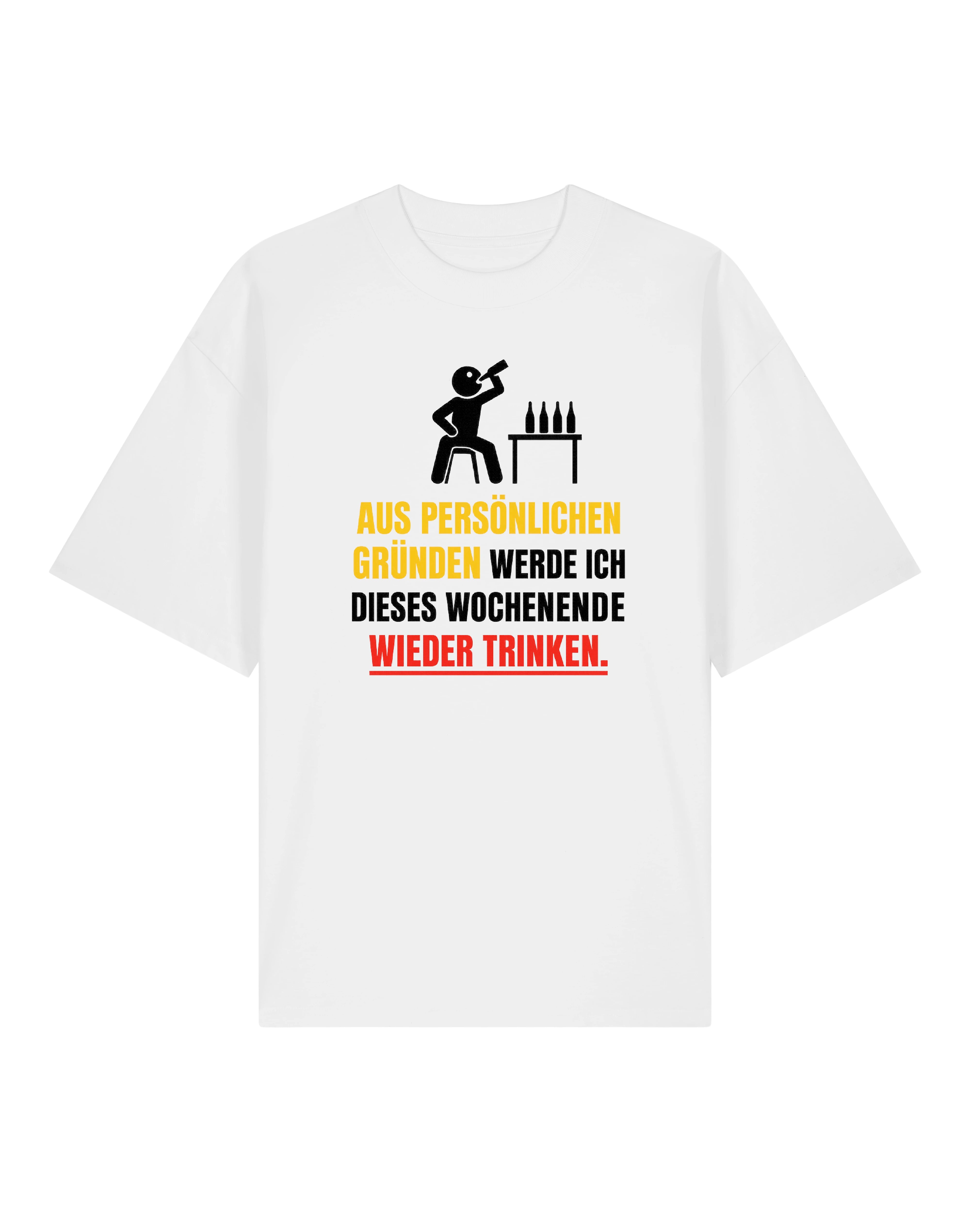 Weißes T-Shirt mit Trinkmotiv und deutschem Farbschema