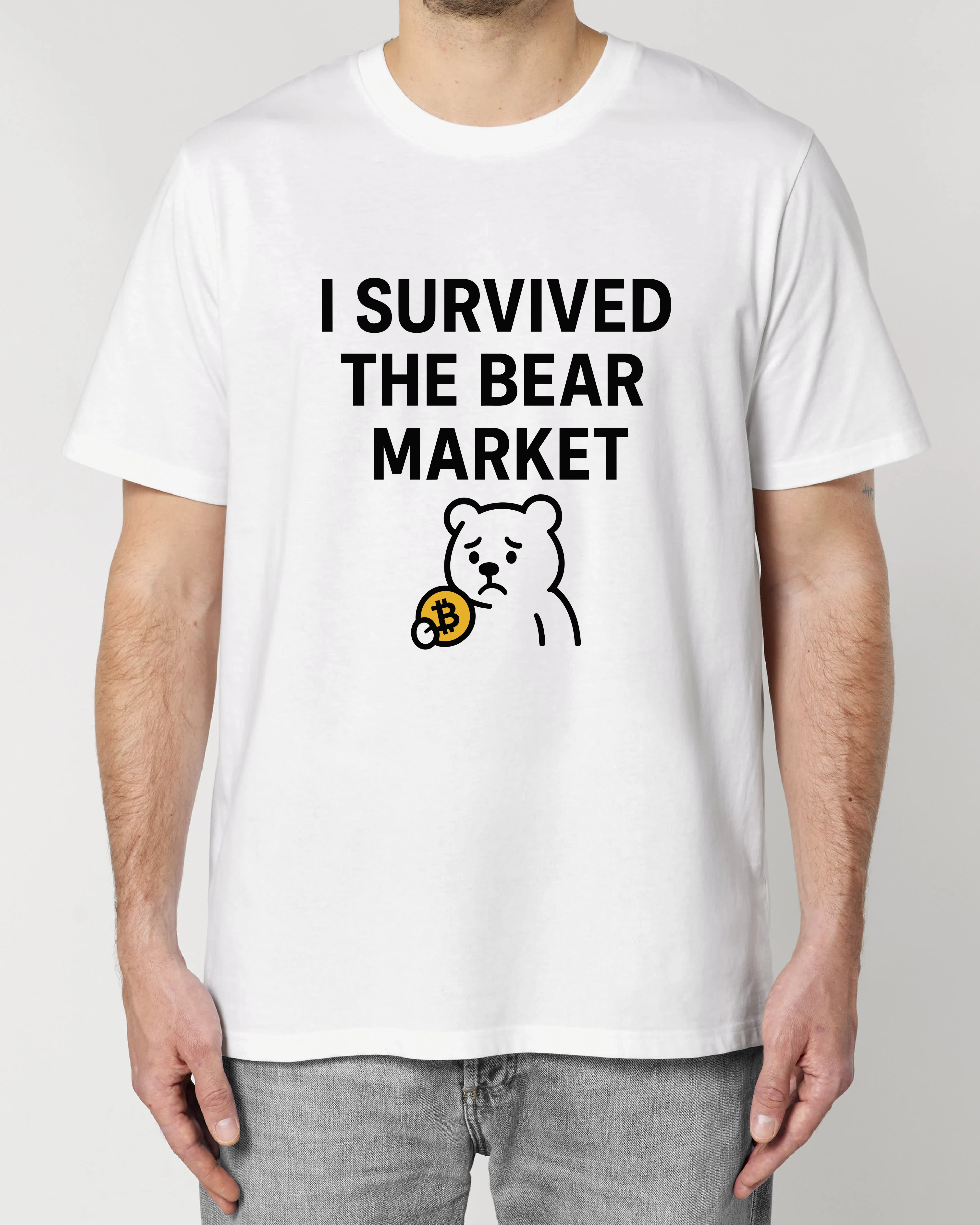 Weißes Krypto T-Shirt mit Bear Market Design – Premium Bitcoin Shirt von Teeflix