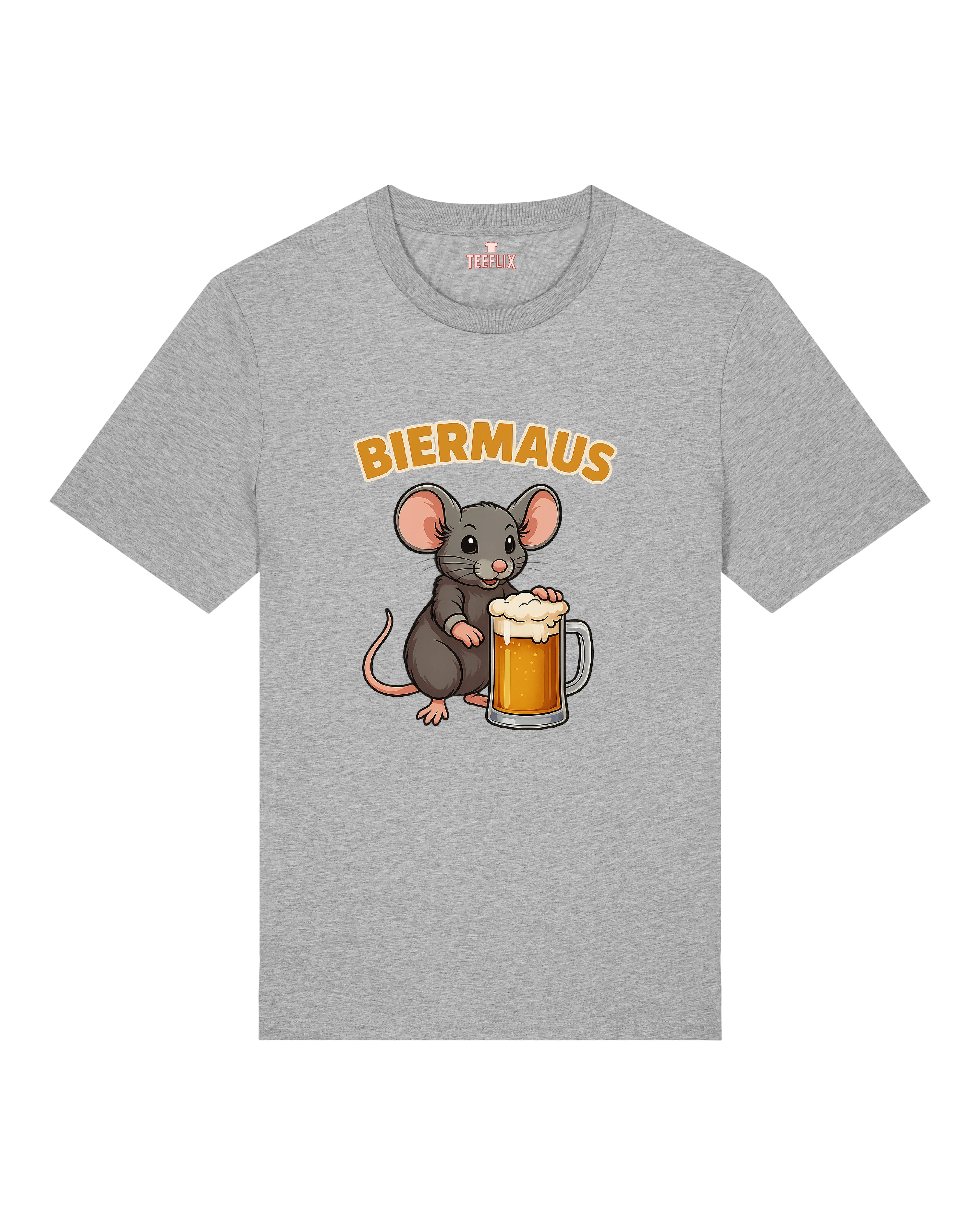 Graues Funshirt mit Biermaus-Motiv – Maus mit Bier und Schriftzug