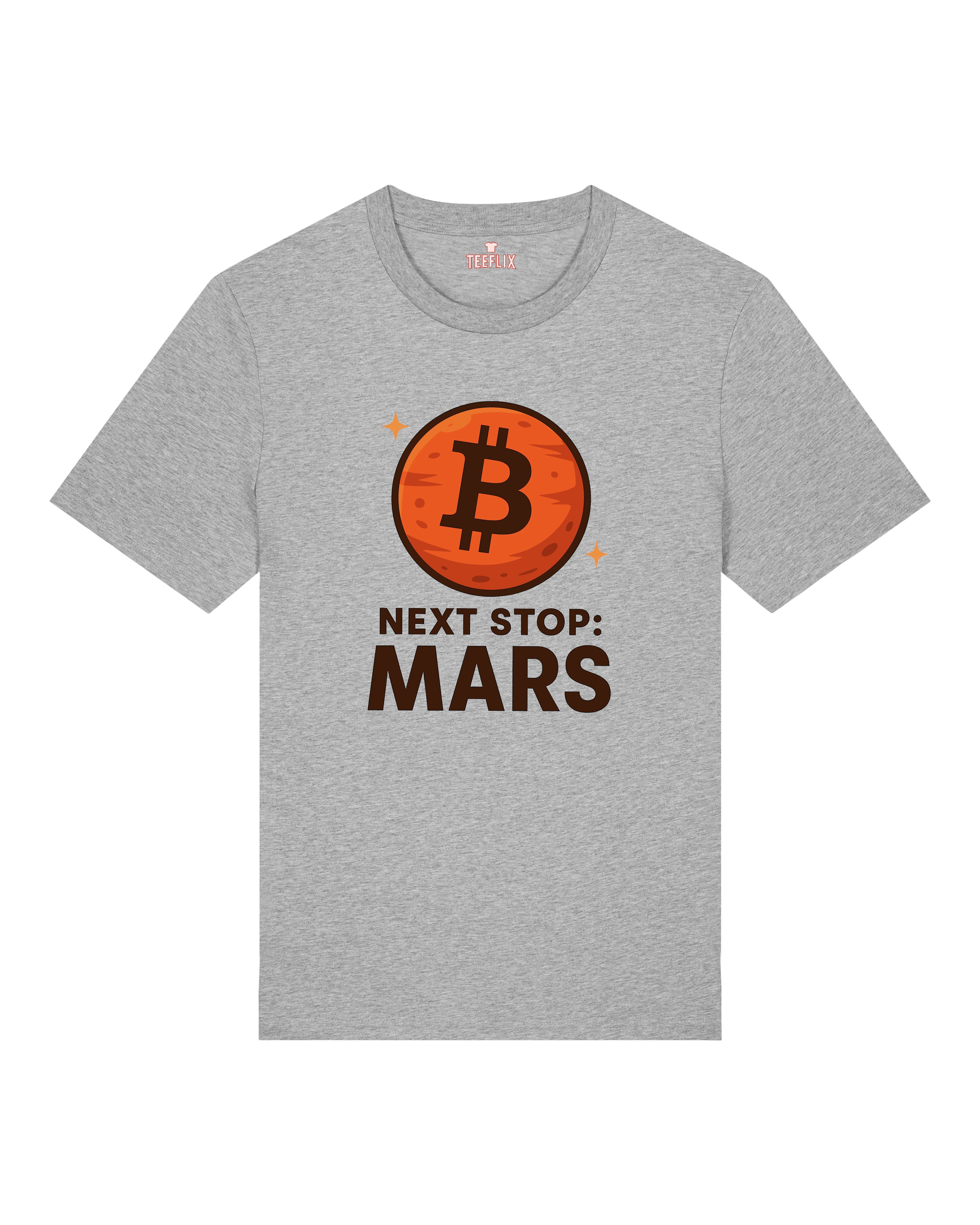 Premium Bitcoin Shirt in Grau mit Aufdruck "Next Stop: Mars" – lustiges Crypto Shirt für Männer und Frauen