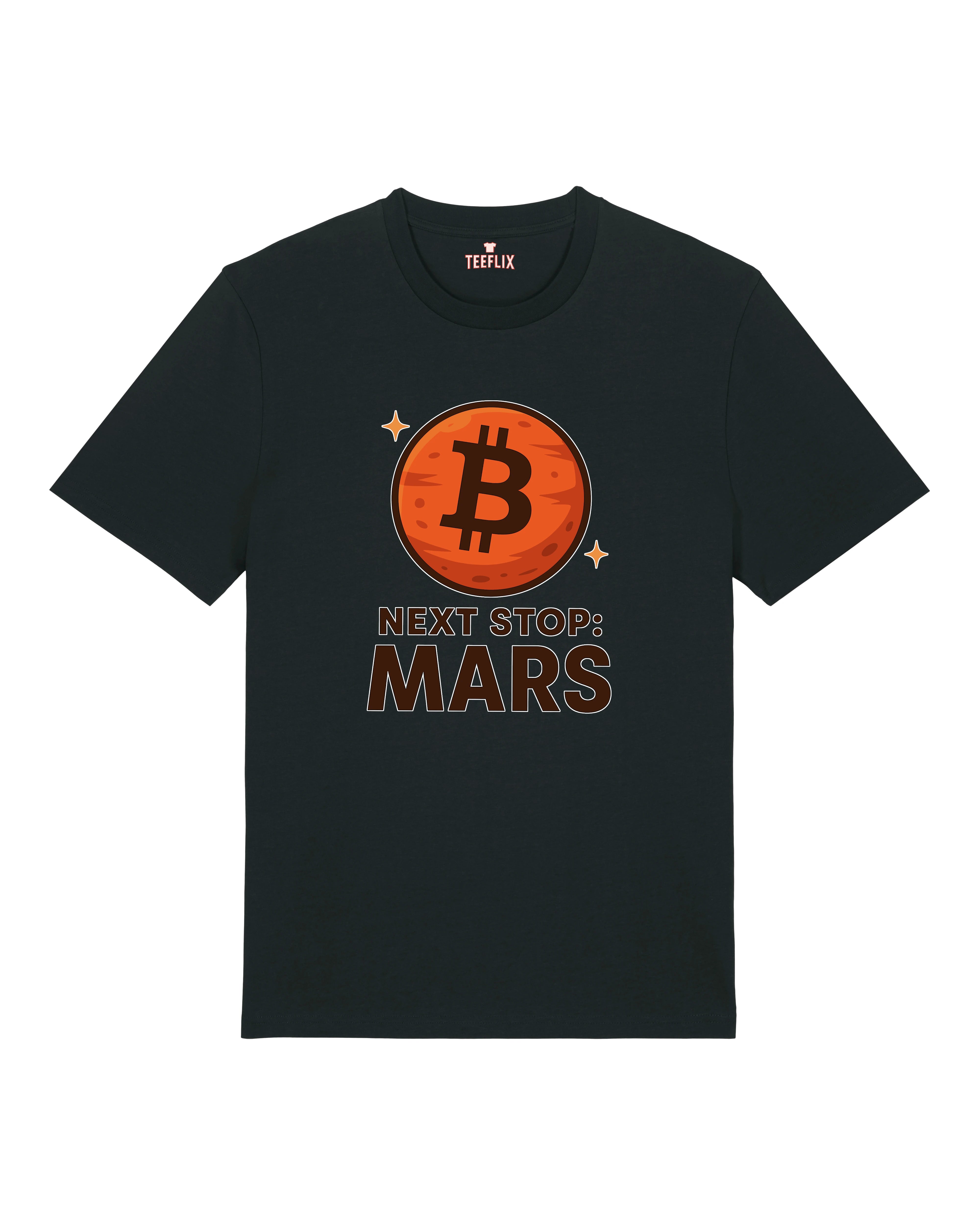 Schwarz-Graues T-Shirt mit Bitcoin Mars Print – Crypto Streetwear für Hodler & BTC-Fans von Teeflix