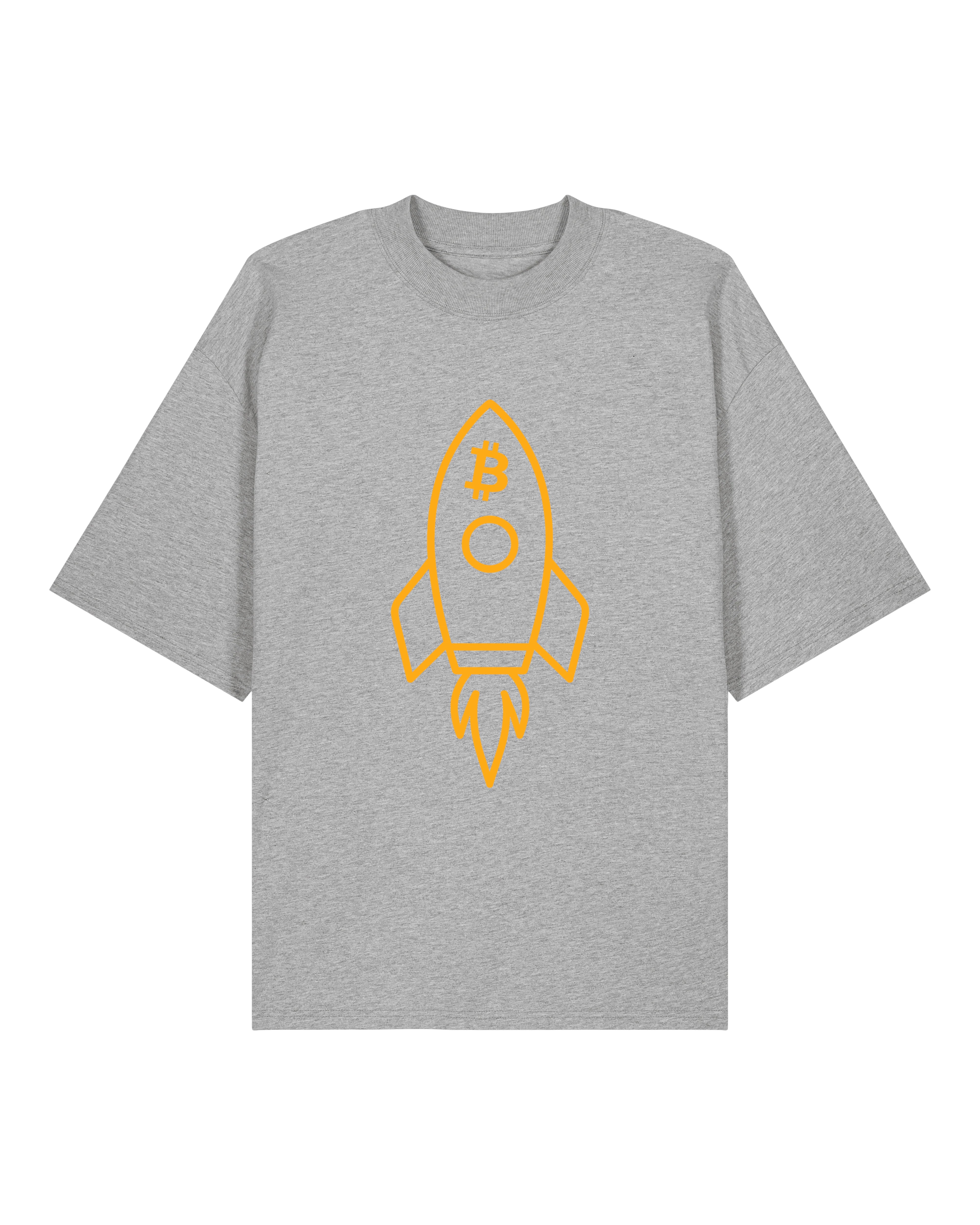 Oversized Bitcoin Rakete T-Shirt in Grau – Moderner Bitcoin Look auf Premium Unisex Shirt von Teeflix