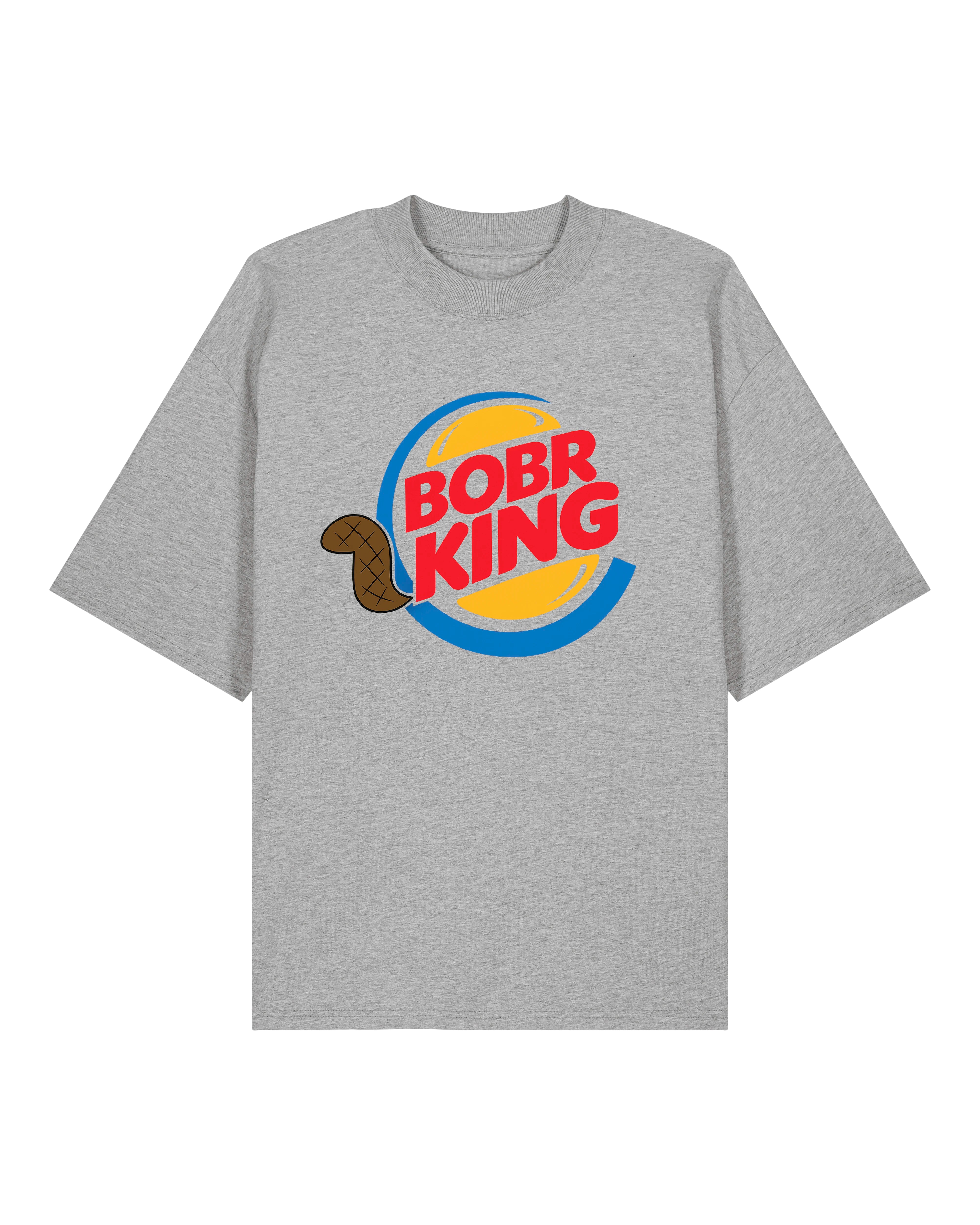 Graues Funshirt mit BOBR KING Aufdruck und Comic-Biber