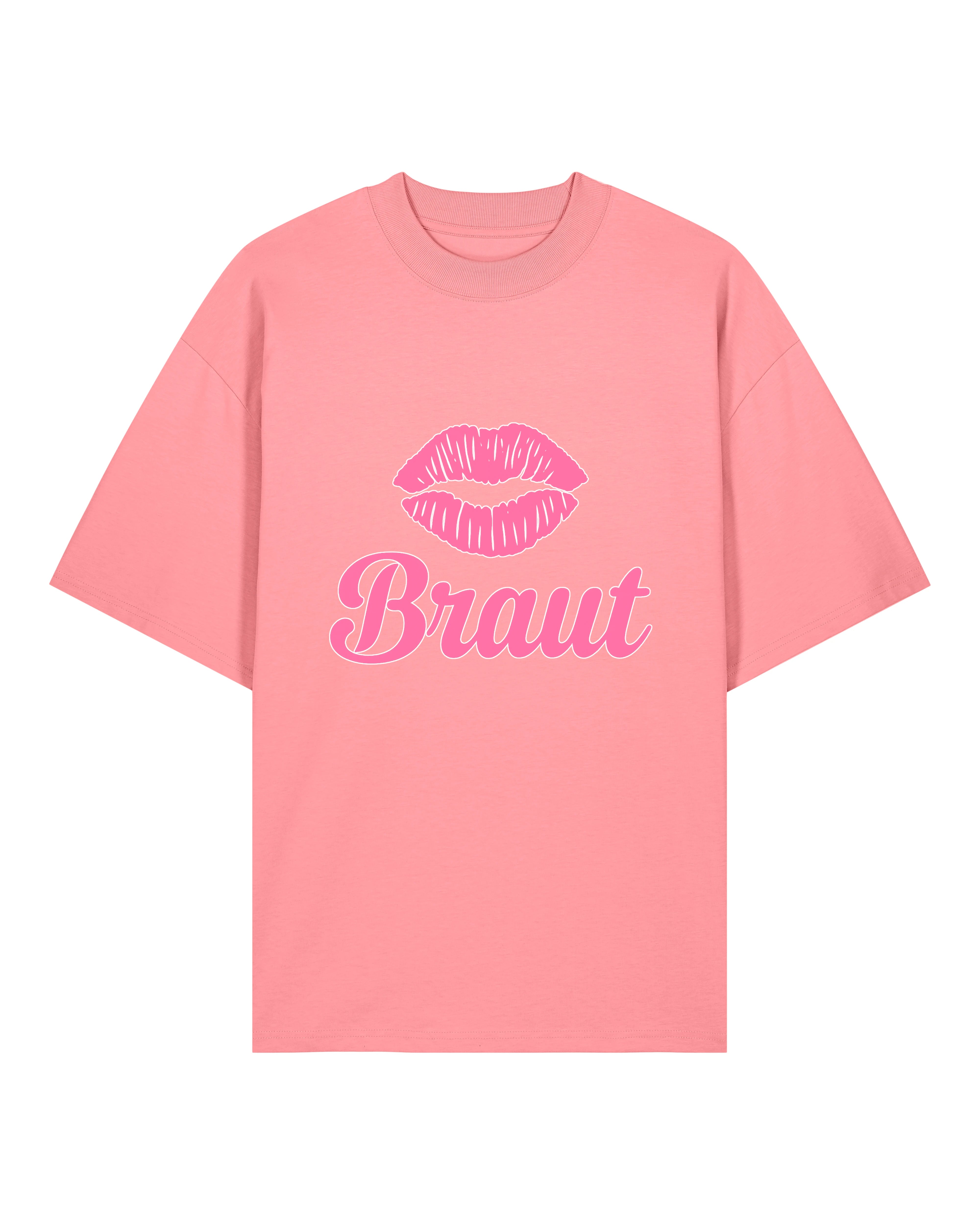 Teeflix Braut JGA T-Shirt in Rosa, Oversized Schnitt, Kussmund-Design, 100% Bio-Baumwolle