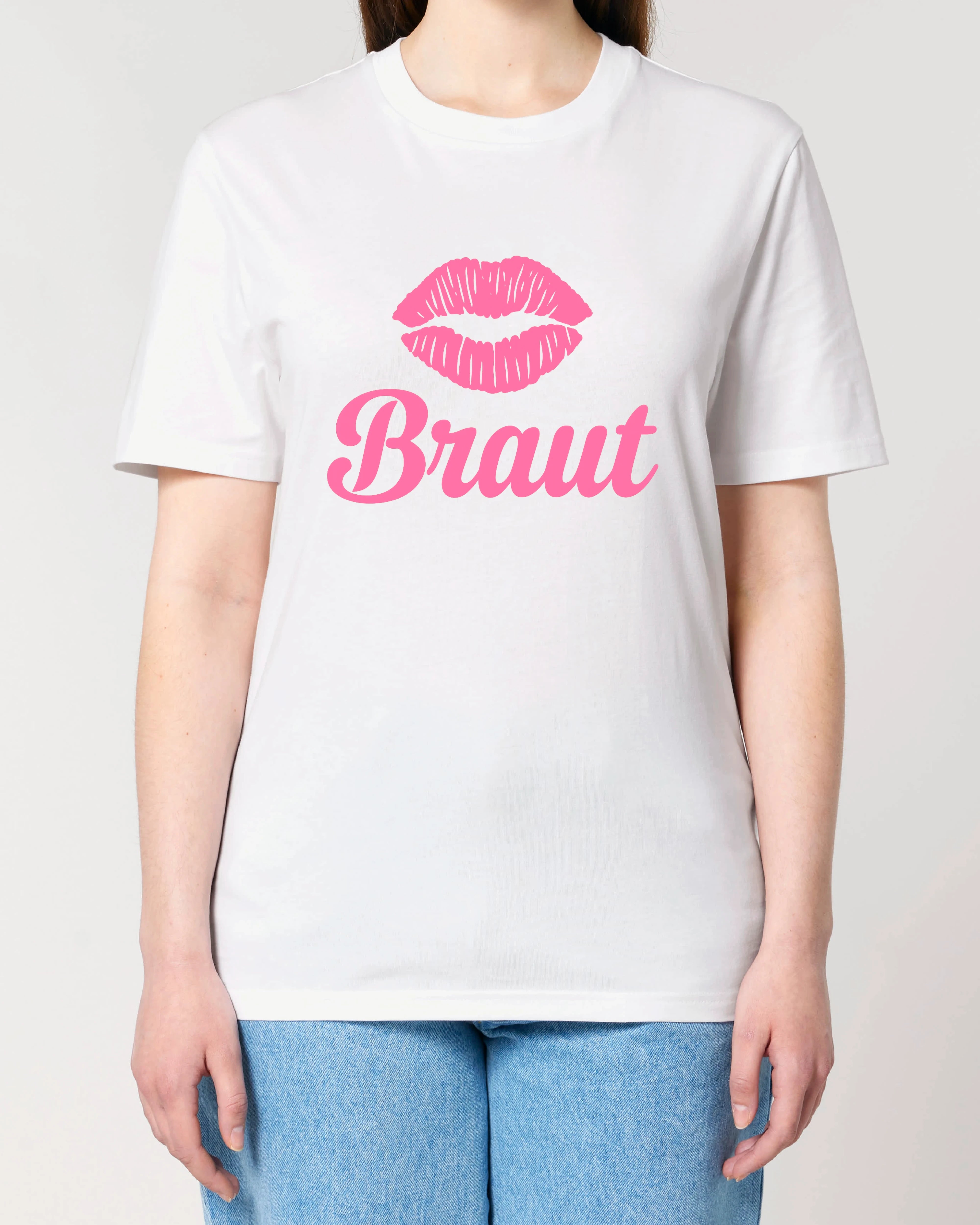 Teeflix Braut JGA T-Shirt in Weiß mit Kussmund-Print, Unisex Normal, 100% Bio-Baumwolle