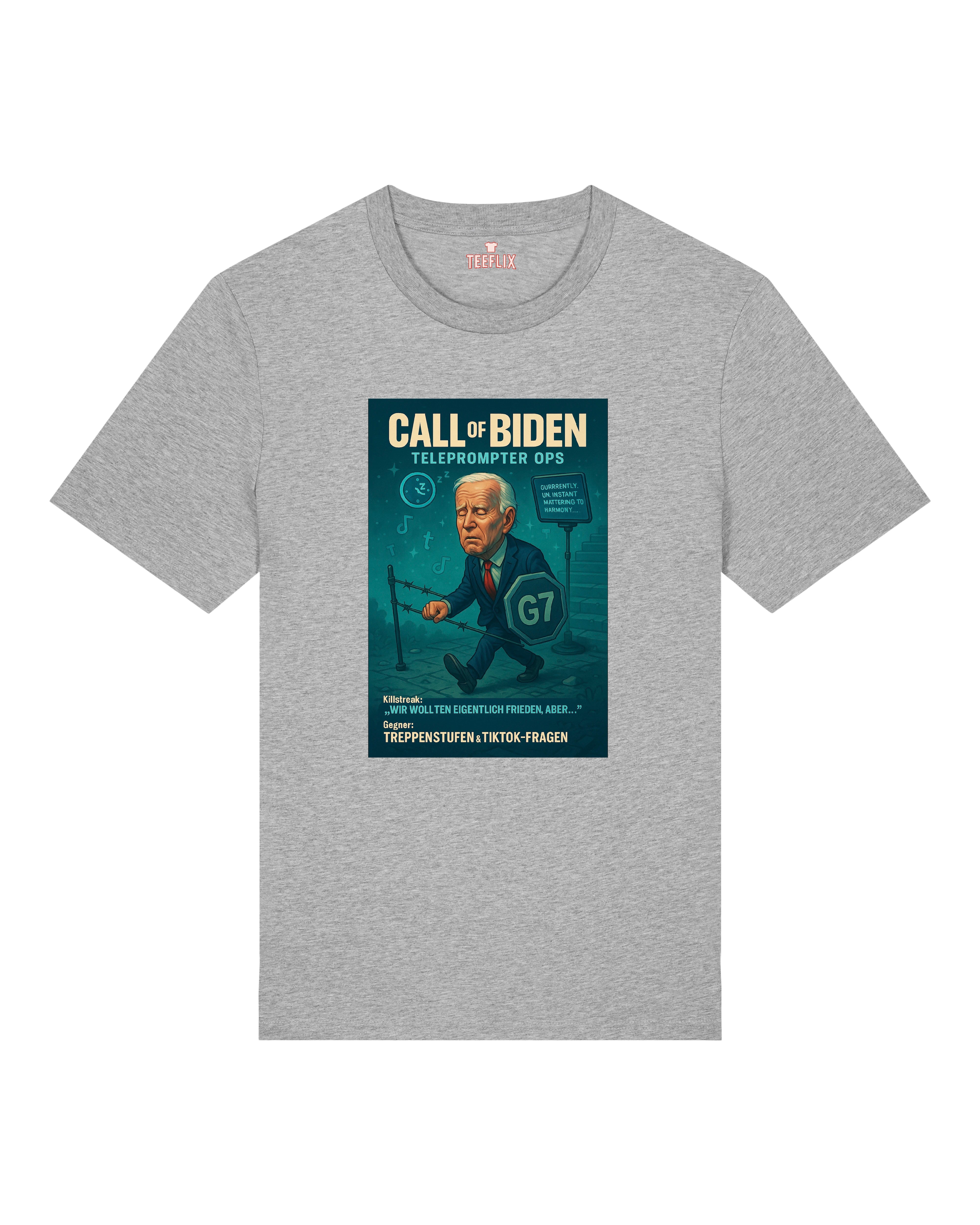 Graues T-Shirt mit Biden-Meme Print – perfekte Mischung aus Politik und Parodie.