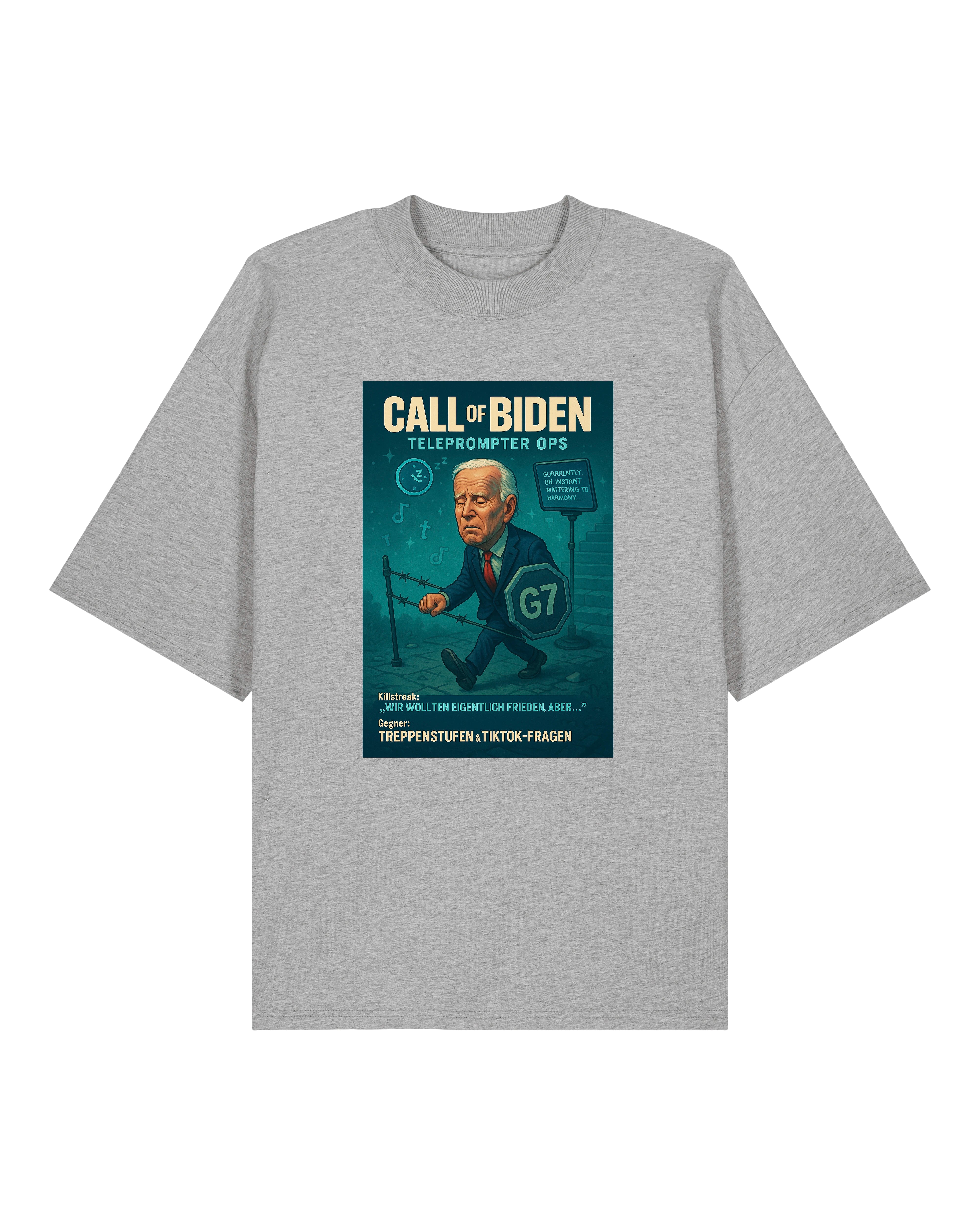 Graues T-Shirt mit Biden-Meme Print – perfekte Mischung aus Politik und Parodie.