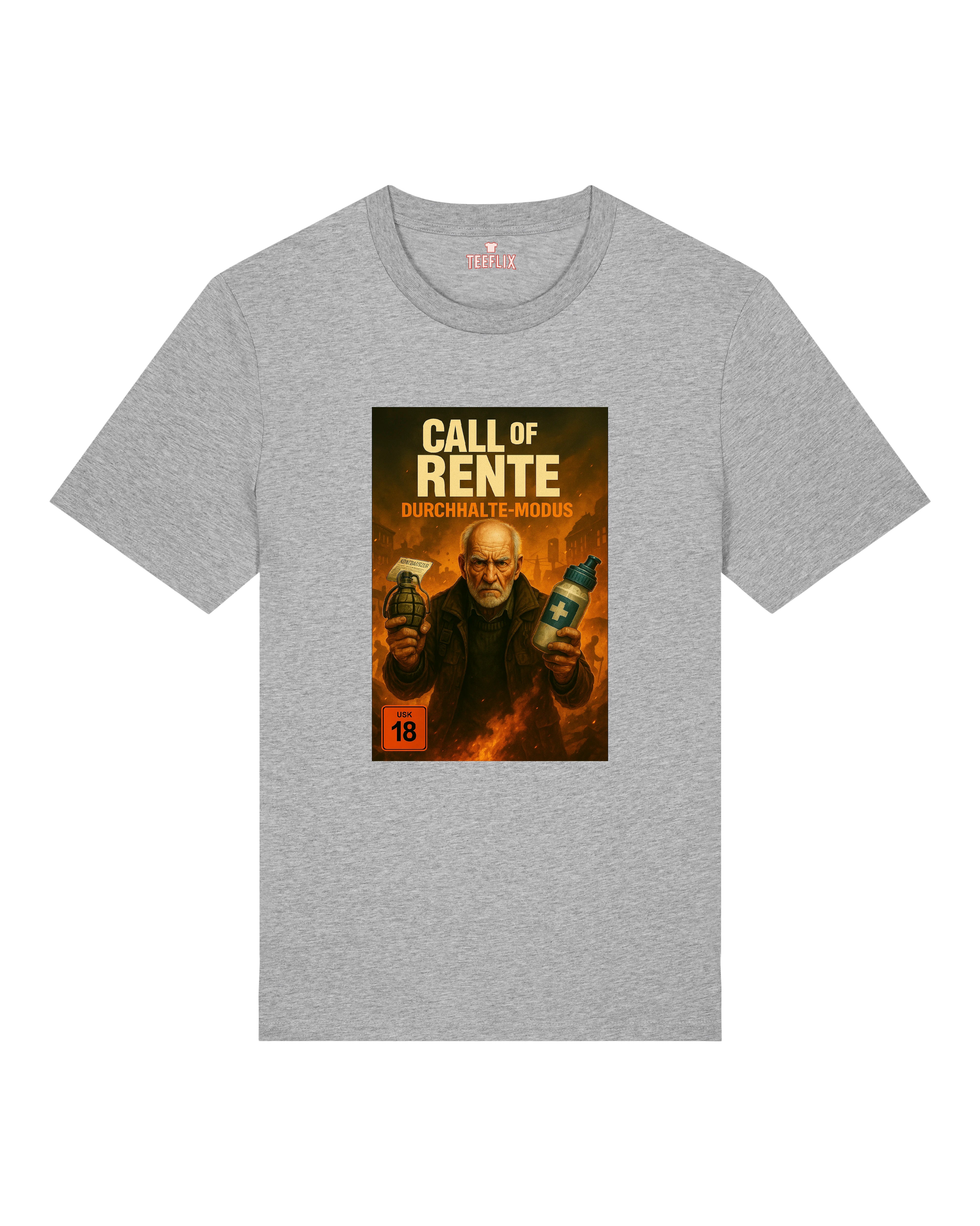 Graues T-Shirt mit Call of Rente Design, cooler Gamer-Look für Rentner mit Humor