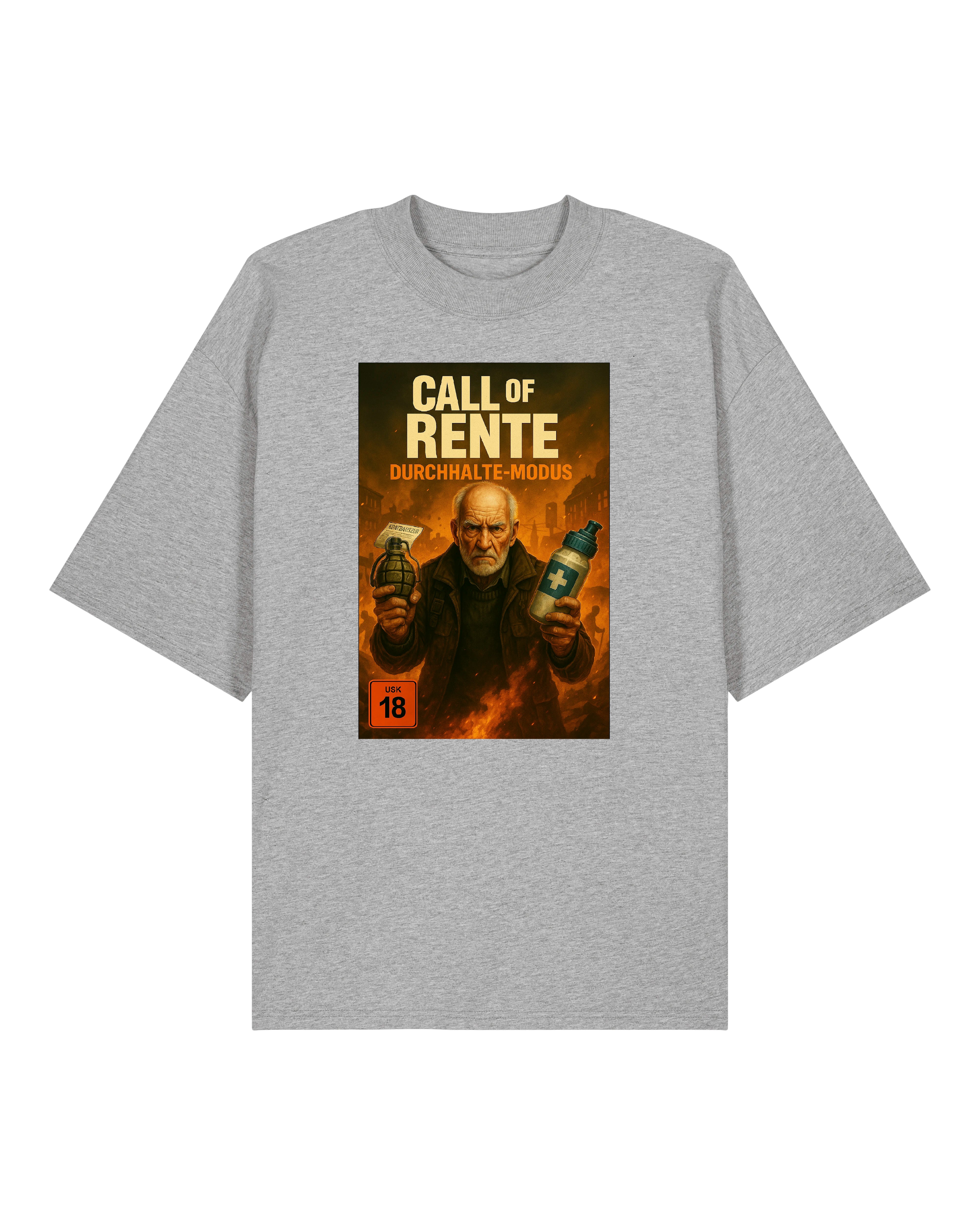 Graues T-Shirt mit Call of Rente Design, cooler Gamer-Look für Rentner mit Humor