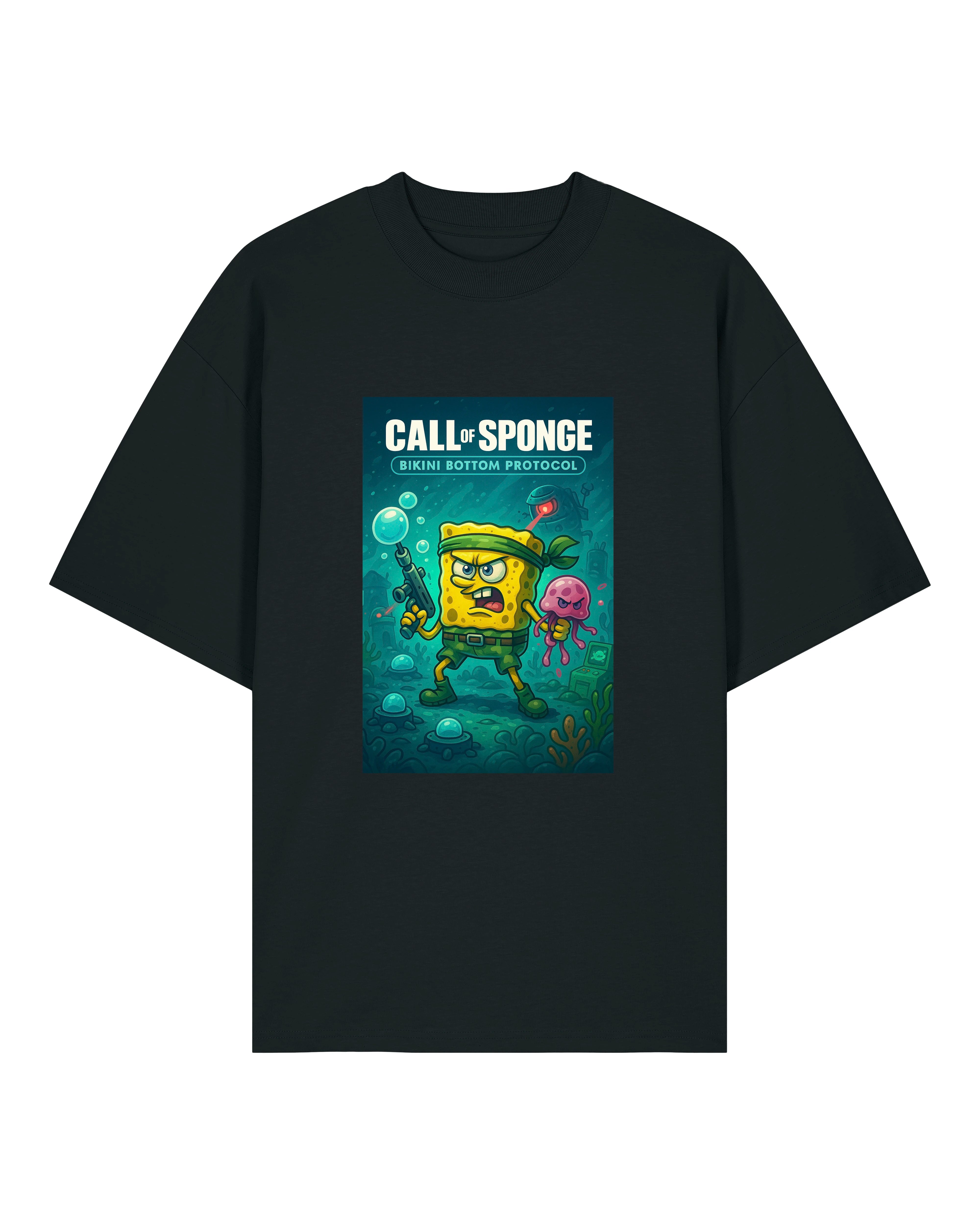 Call of Sponge T-Shirt in Schwarz – Spongebob im Einsatz mit Jellyfish-Unterstützung im Tactical Look