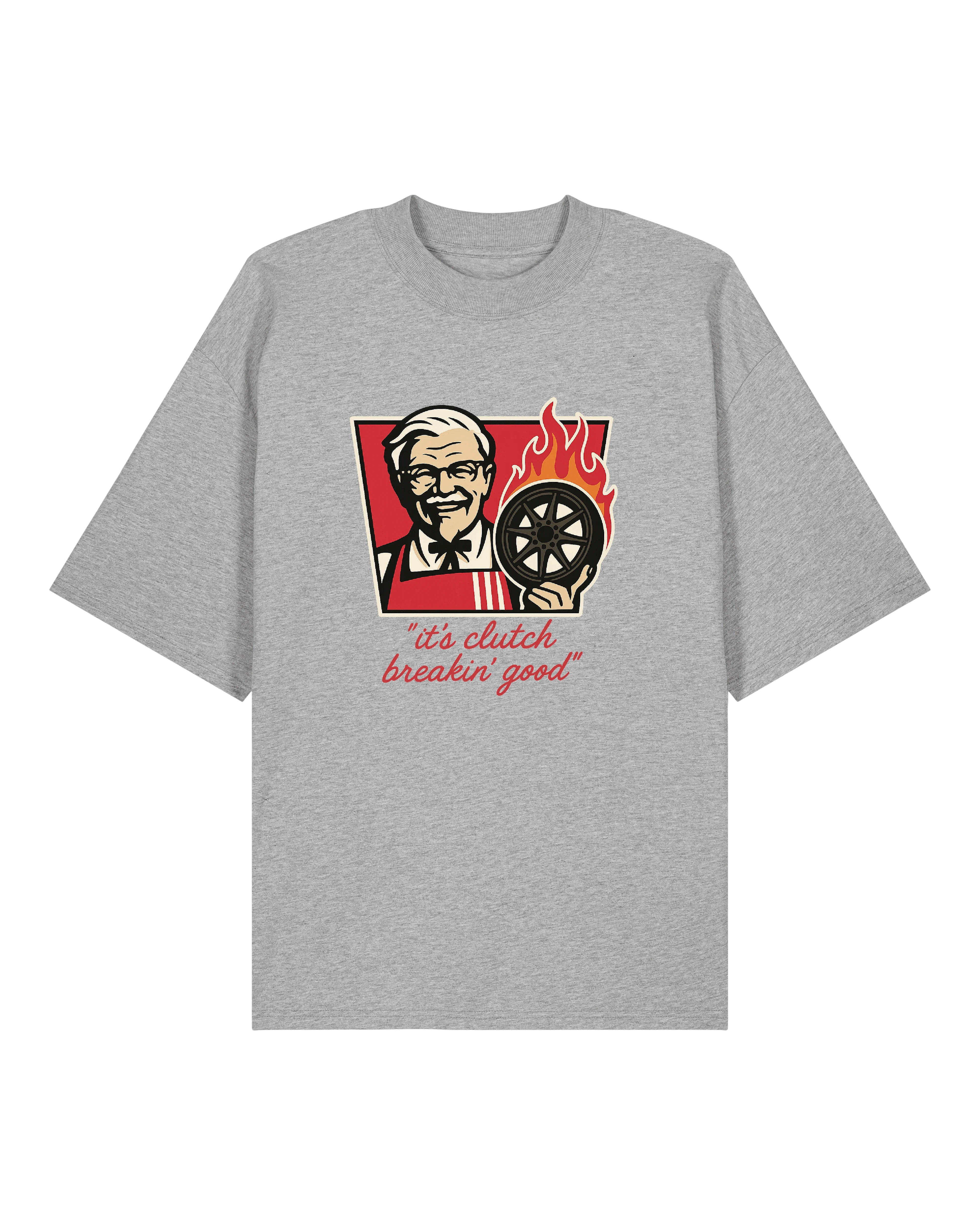 Graues Shirt mit „It’s clutch breakin’ good“ Aufdruck