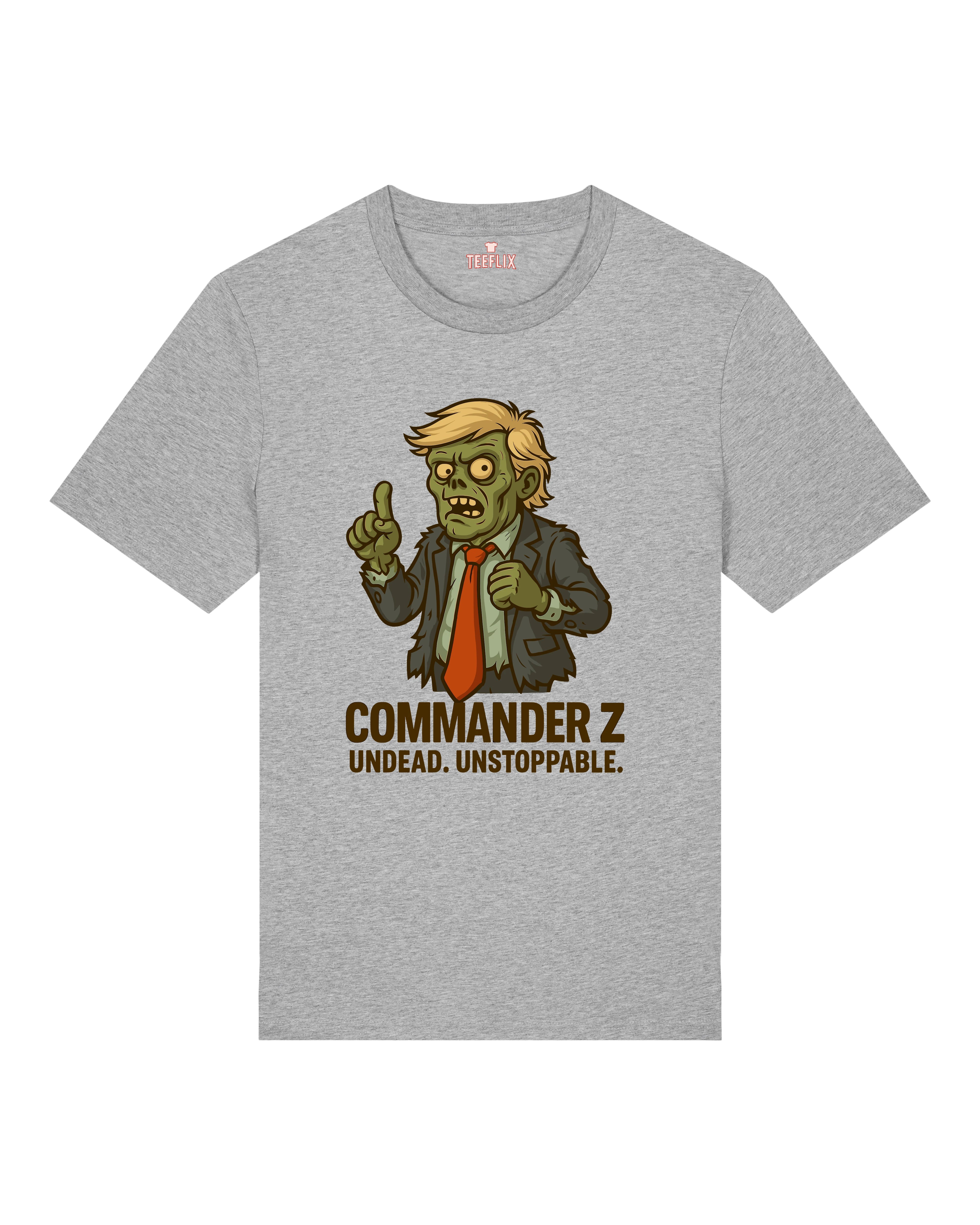 Commander Z Zombie Halloween Shirt in Grau – Lustiges Horror Spruchshirt, Unisex Normal, 100% Bio-Baumwolle, Teeflix