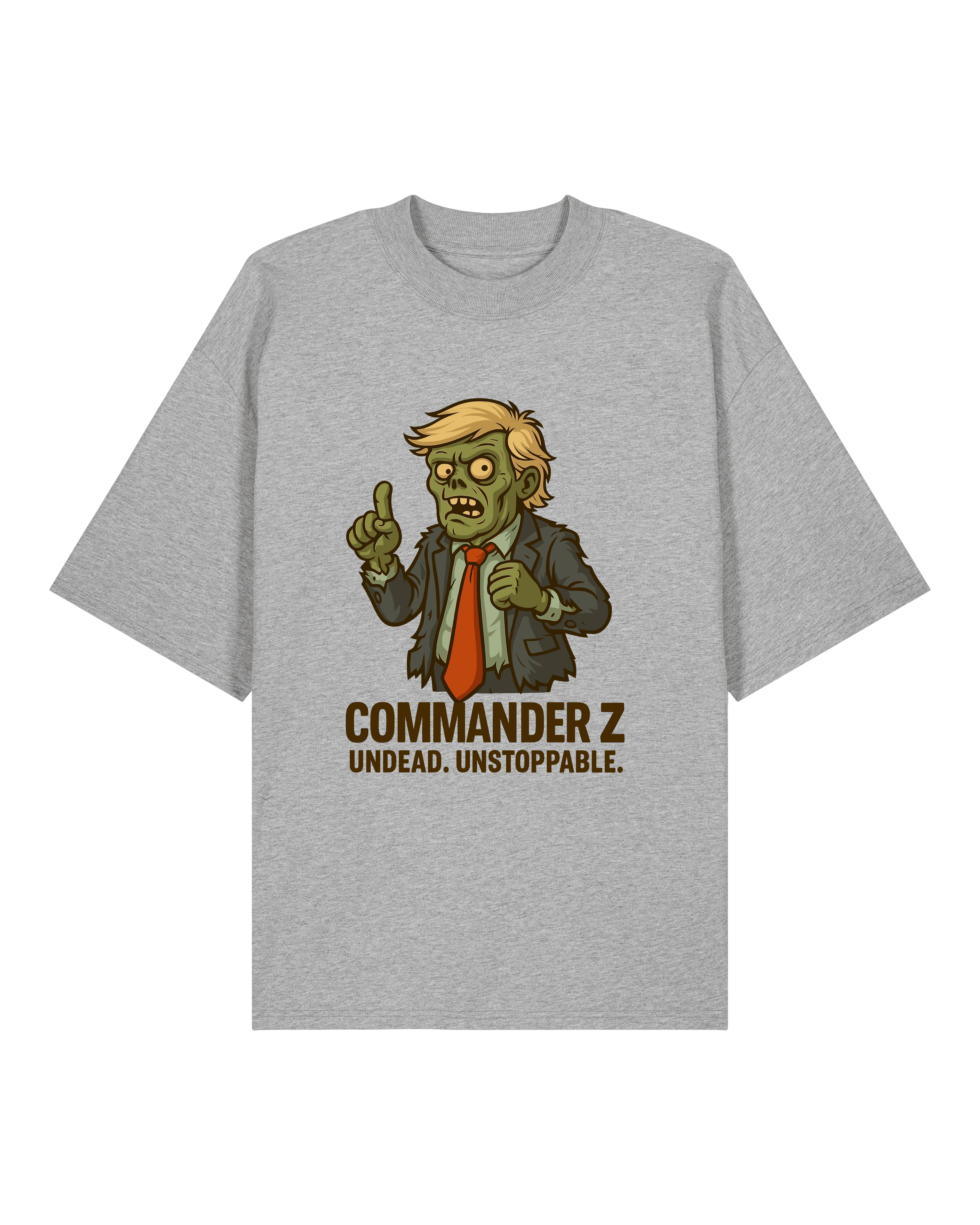 Commander Z Zombie Halloween Shirt in Grau – Oversized, Lustiges Horror Spruchshirt, 100% Bio-Baumwolle, Teeflix
