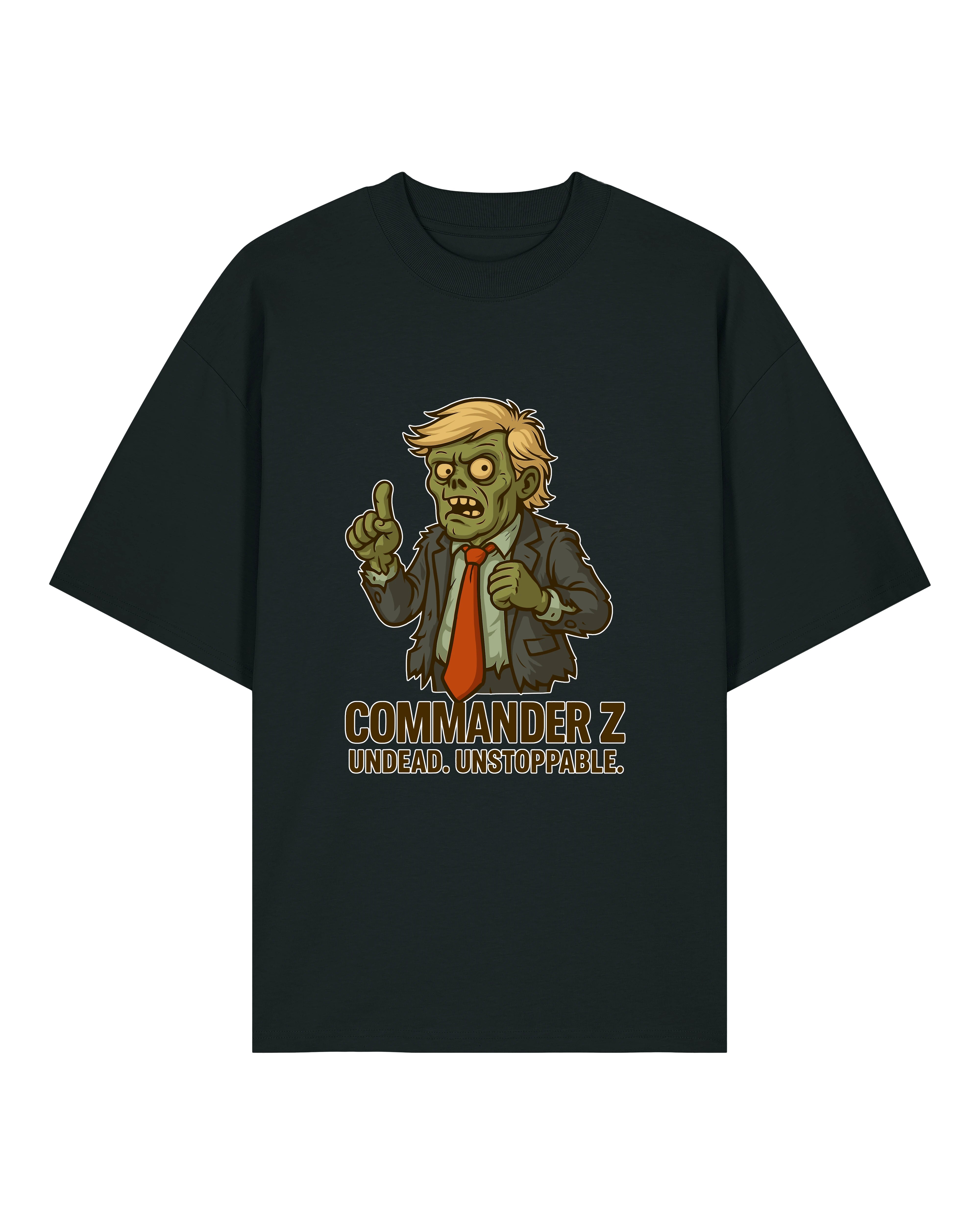 Commander Z Zombie Halloween Shirt in Schwarz – Oversized, Lustiges Horror Spruchshirt, 100% Bio-Baumwolle, Teeflix