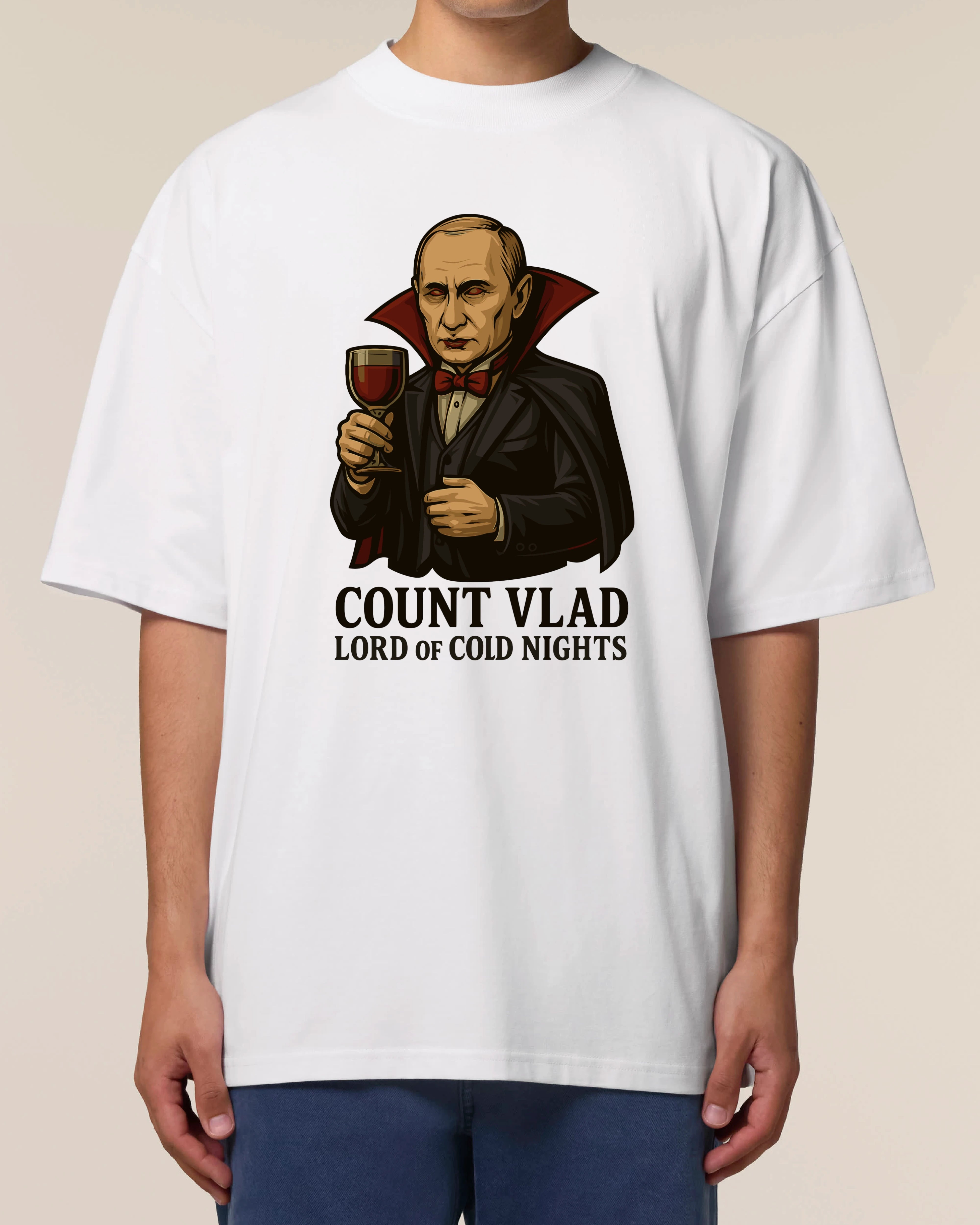Unisex Halloween Spruch Shirt – Vampir Count Vlad – Weiß – Oversized – Teeflix