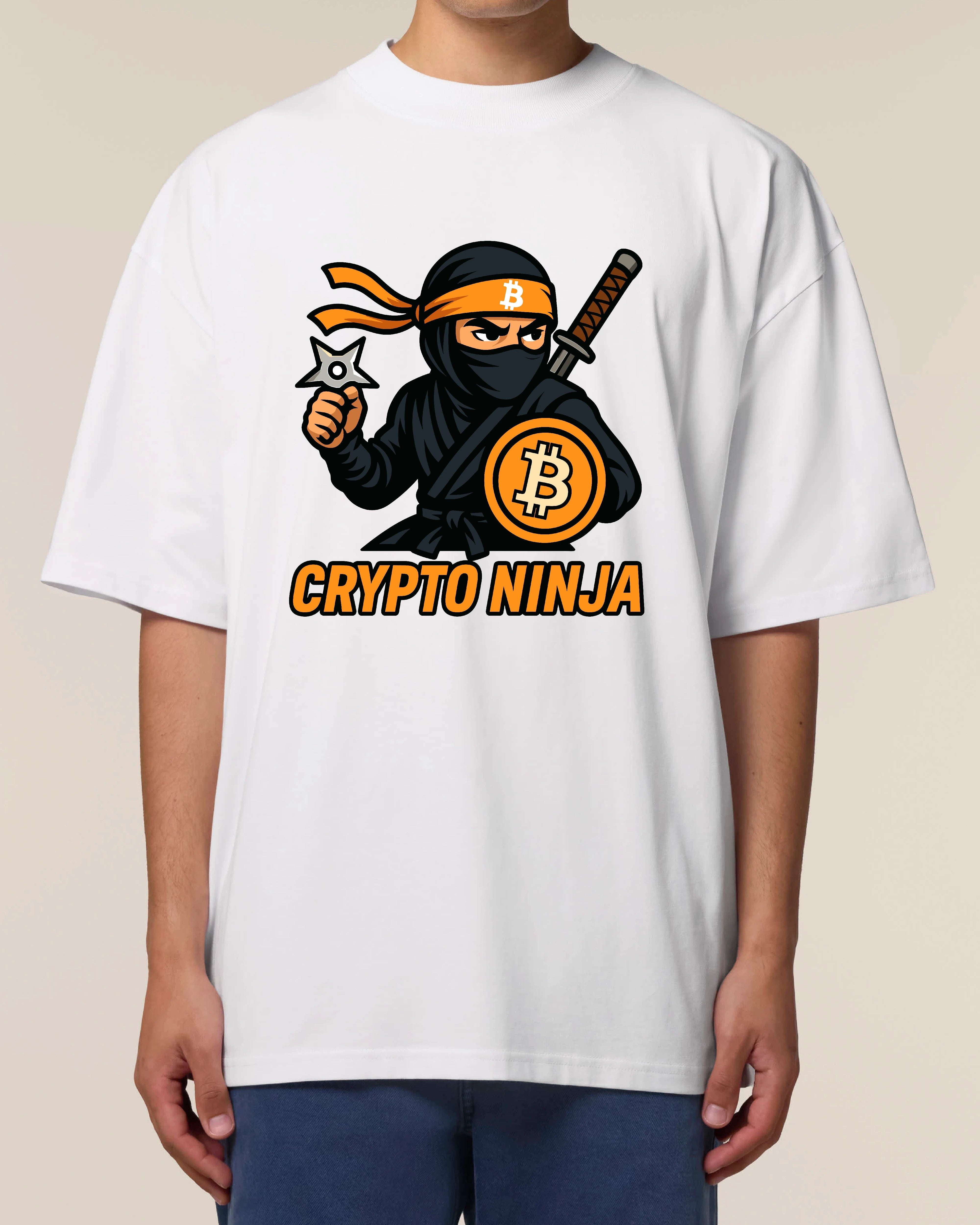 Oversized Crypto Ninja T-Shirt weiß – BTC Fan Shirt von Teeflix