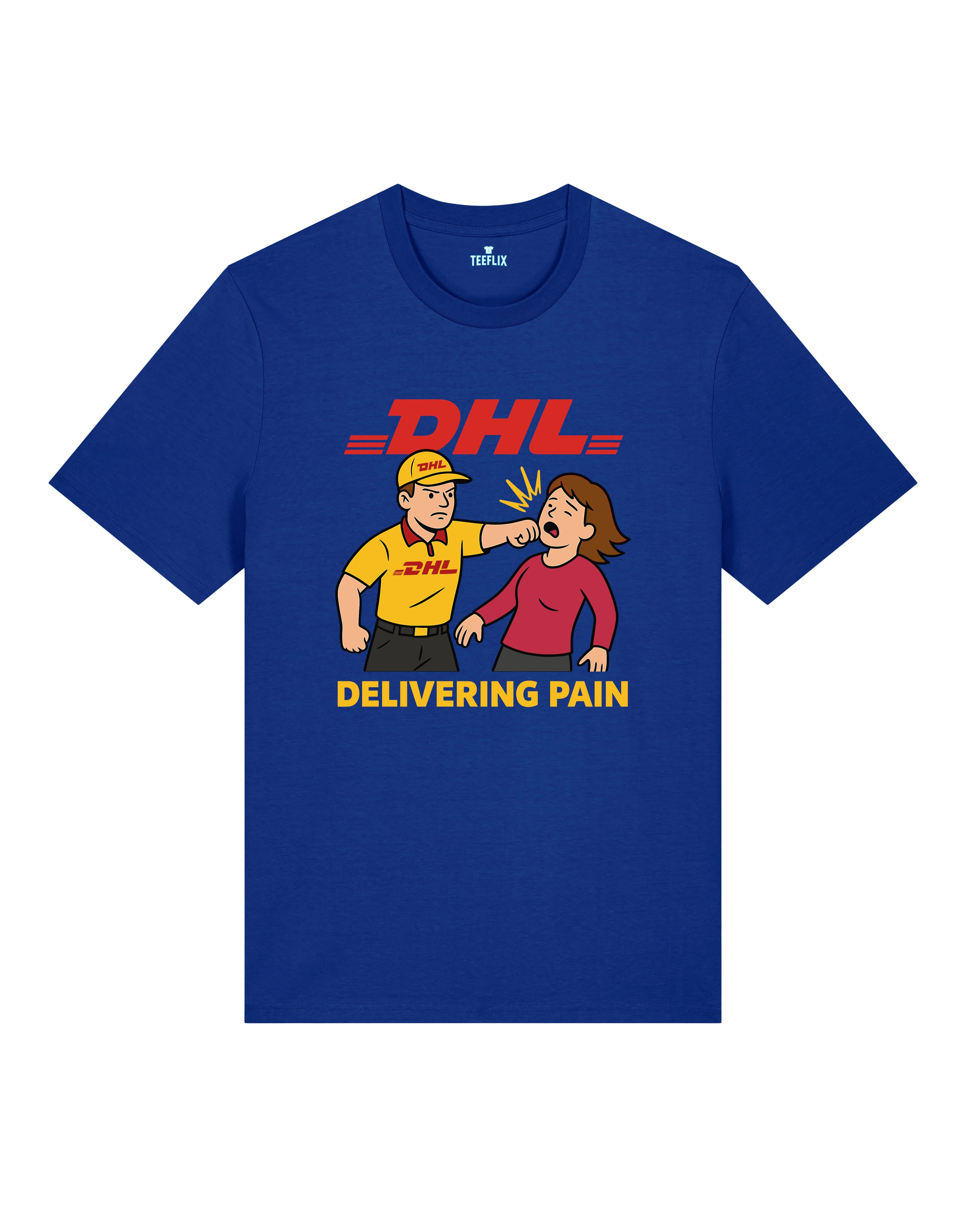Satire Shirt DHL Delivering Pain Blau – Lustiges Parodie Shirt Herren