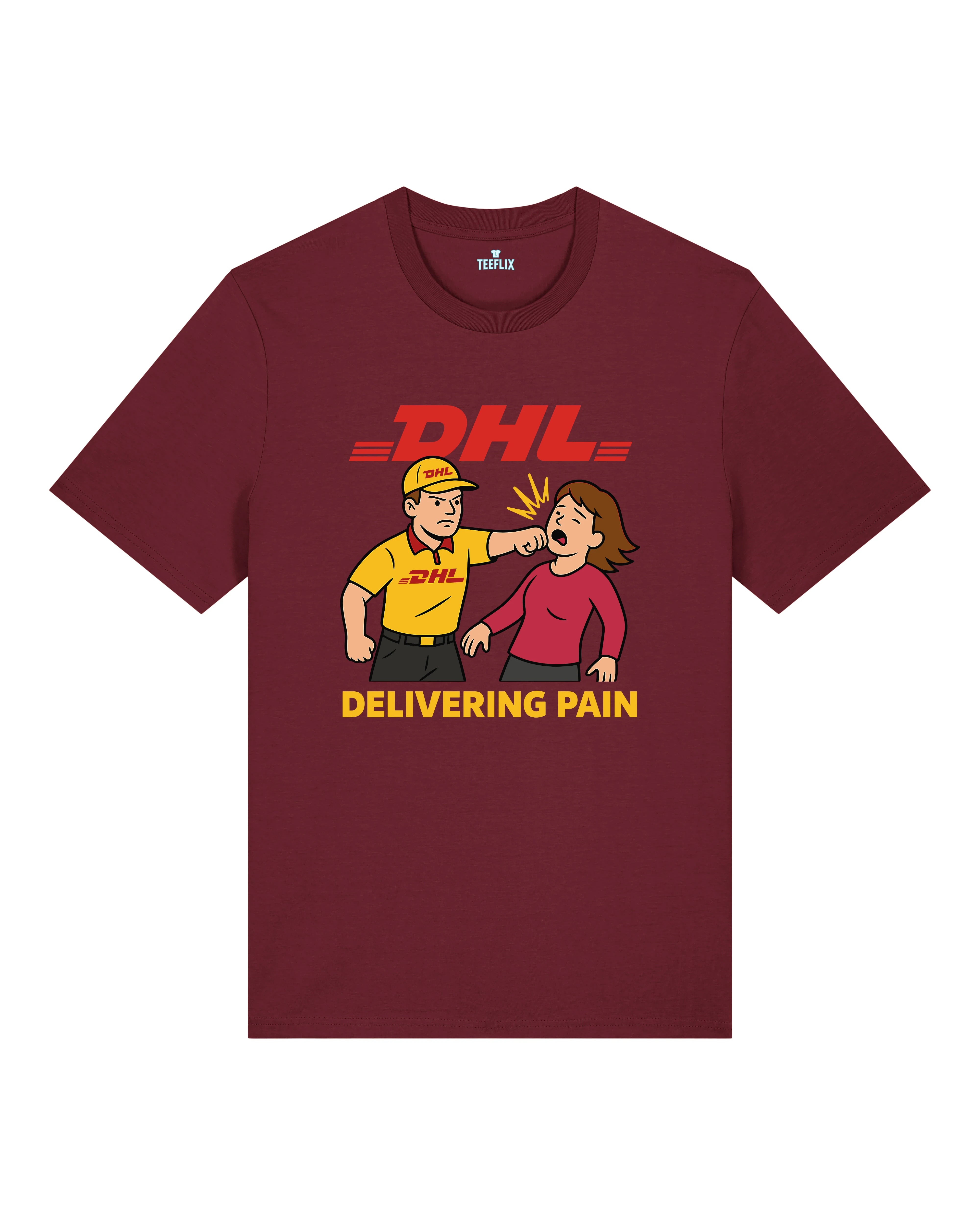 Satire Shirt DHL Delivering Pain Burgund – Lustiges Statement Shirt