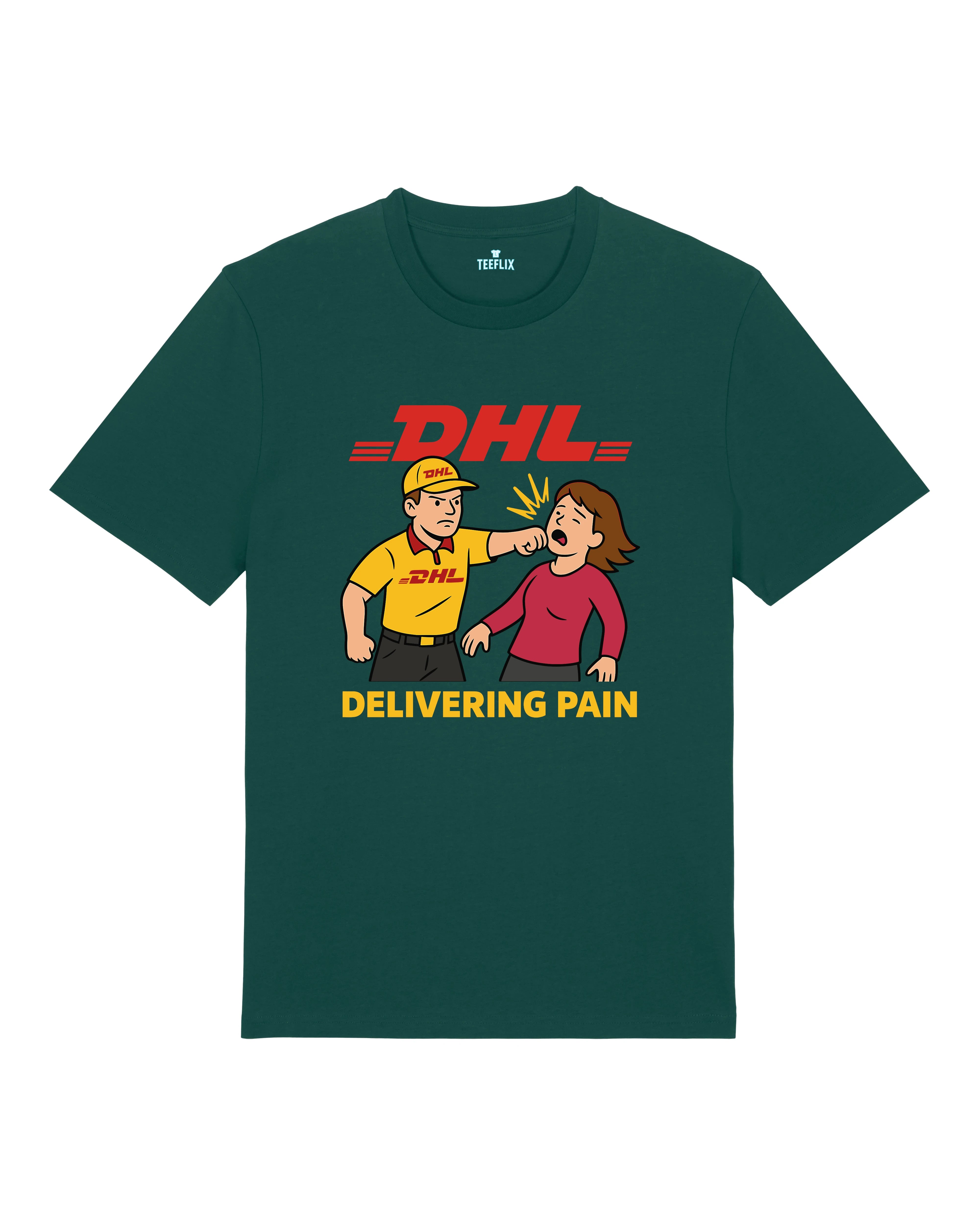 DHL Parodie Delivering Pain Shirt Grün – Witziges Satire T-Shirt