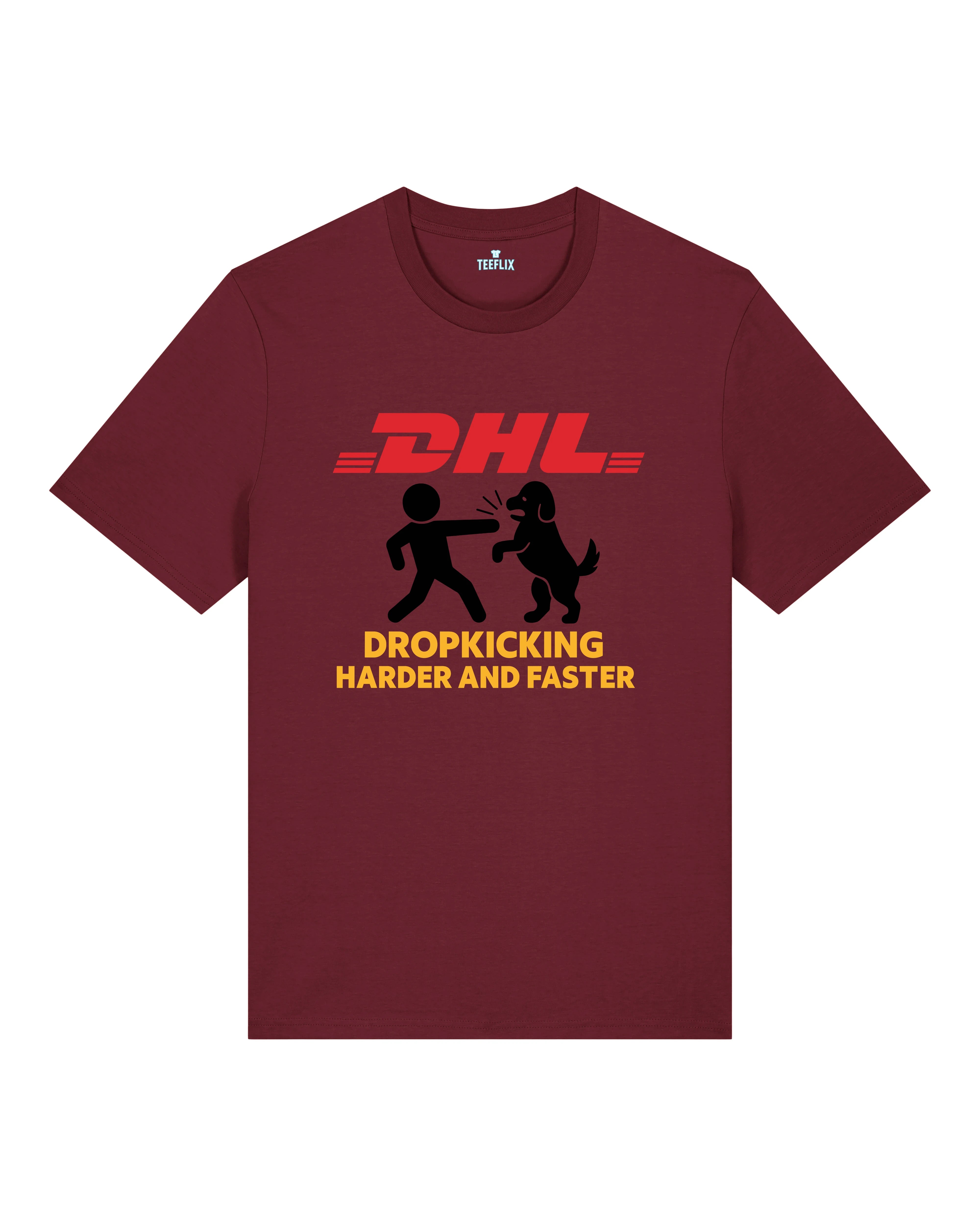 Lustiges Shirt DHL Parodie Harder Faster Burgund – Statement Meme Shirt