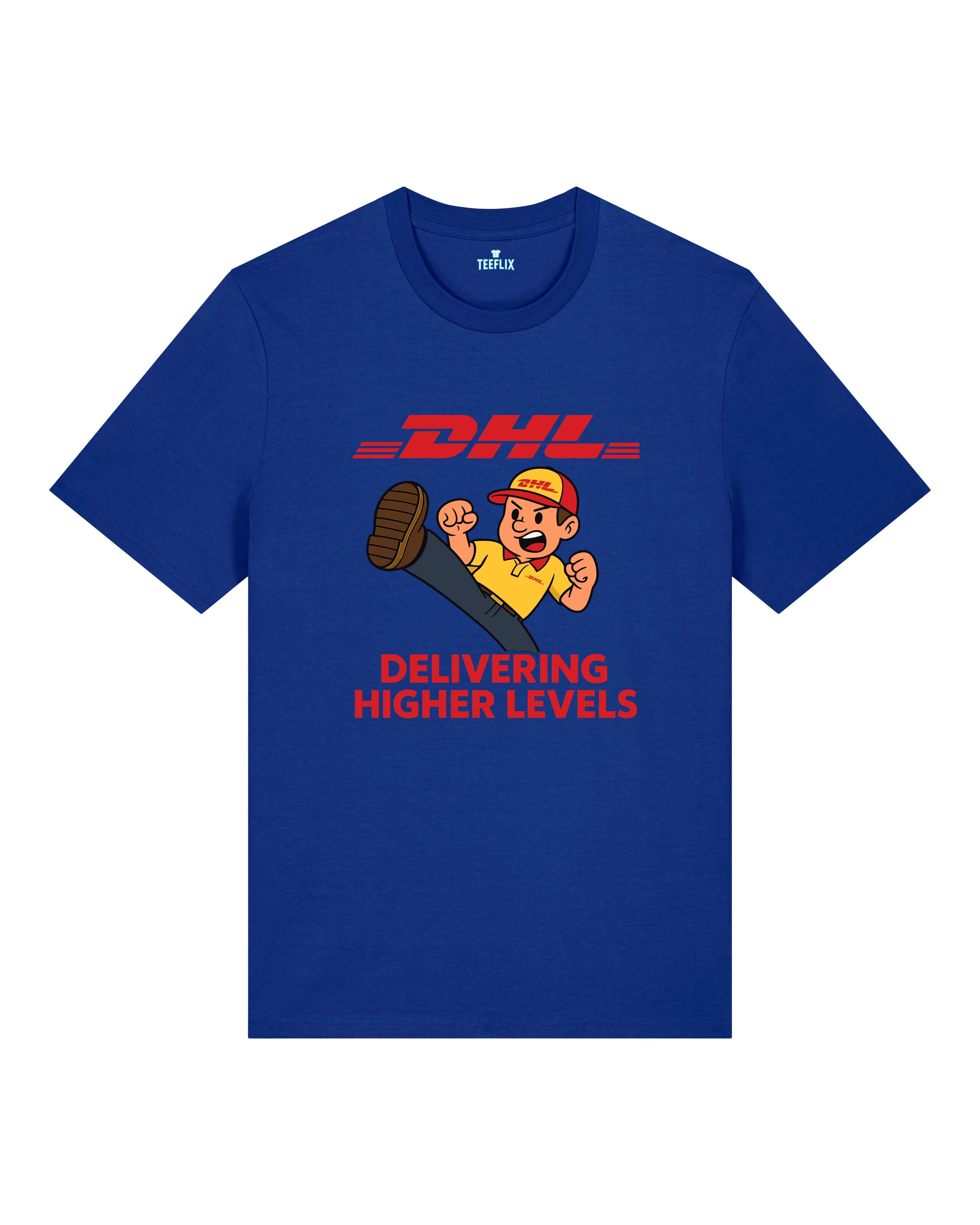 Lustiges Shirt DHL Parodie Higher Levels Blau – Witziges Freizeit Shirt