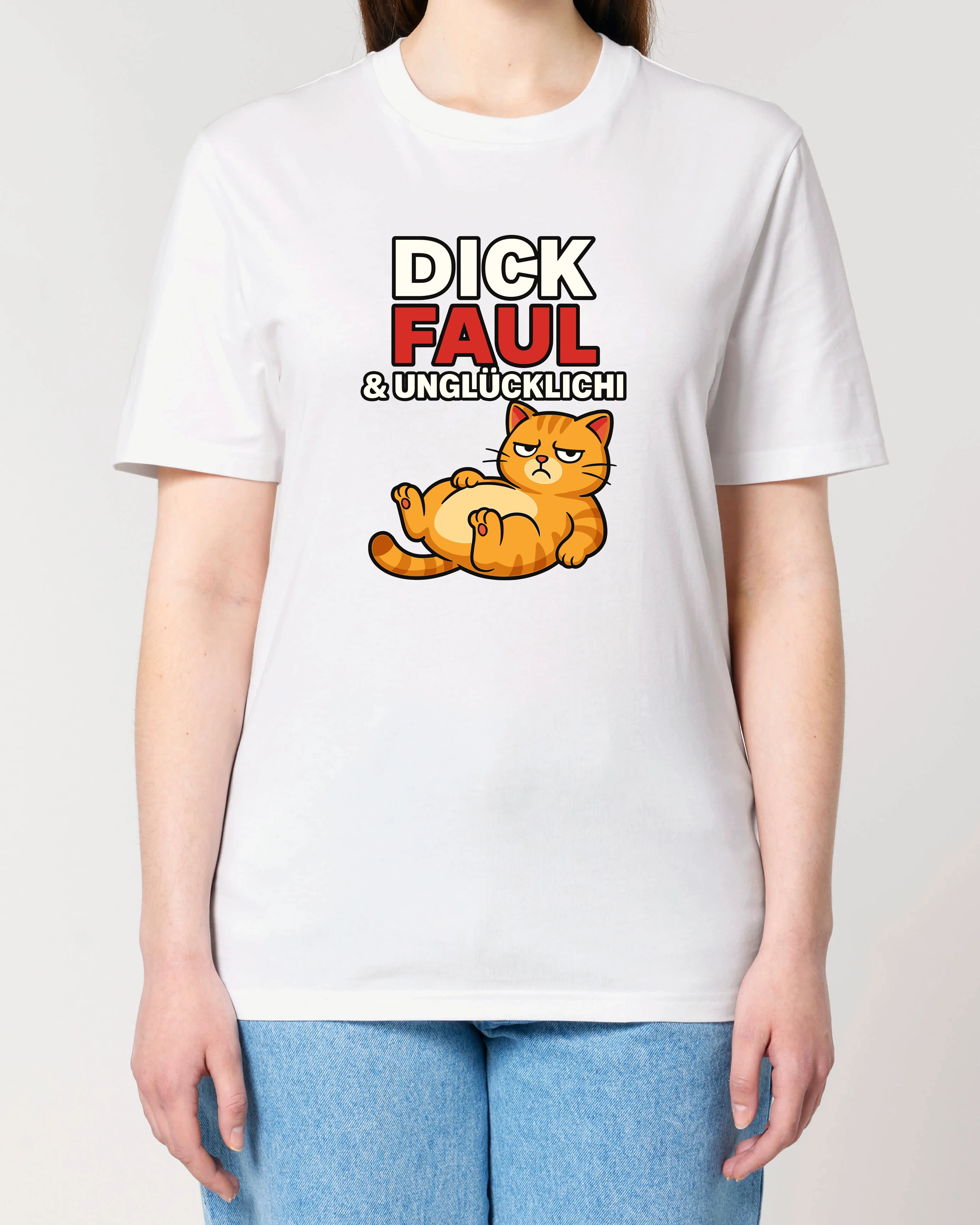 Dick Faul & Unglücklich lustiges T-Shirt Katze weiß Damen | Teeflix