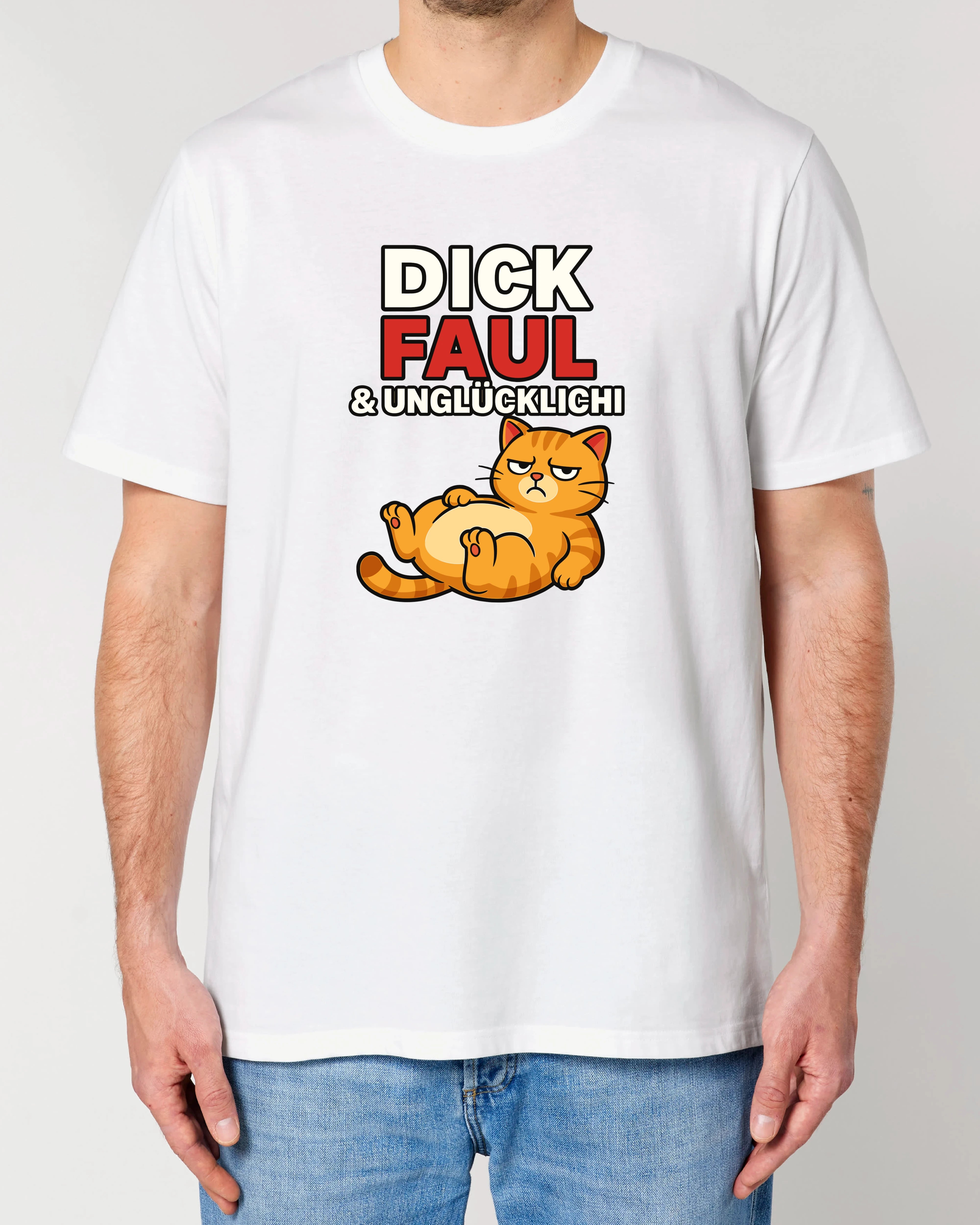 Dick Faul & Unglücklich lustiges T-Shirt Katze weiß Herren | Teeflix