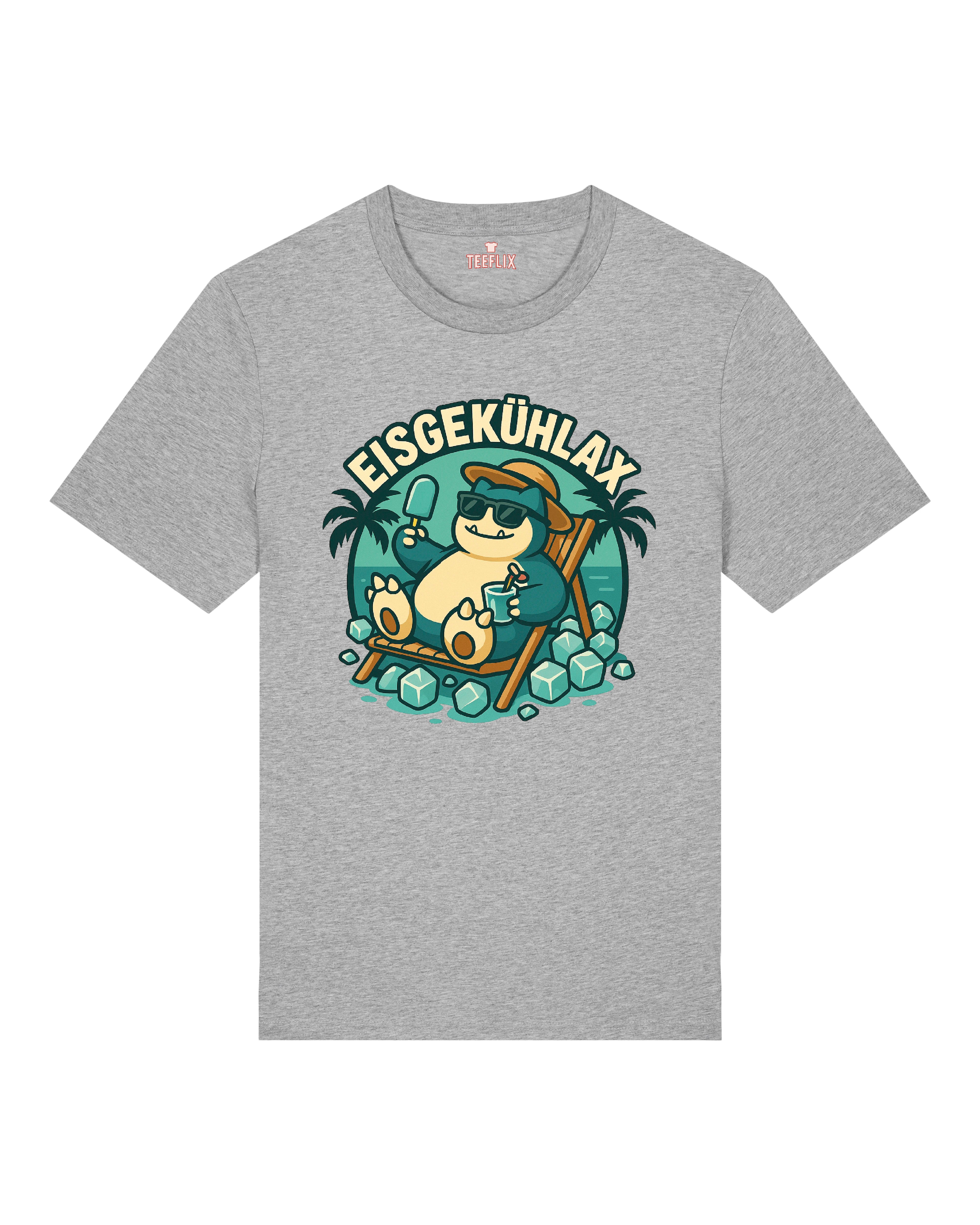 Graues T-Shirt mit EISGEKÜHLAX-Aufdruck – entspanntes Sommermotiv mit coolen Vibes.