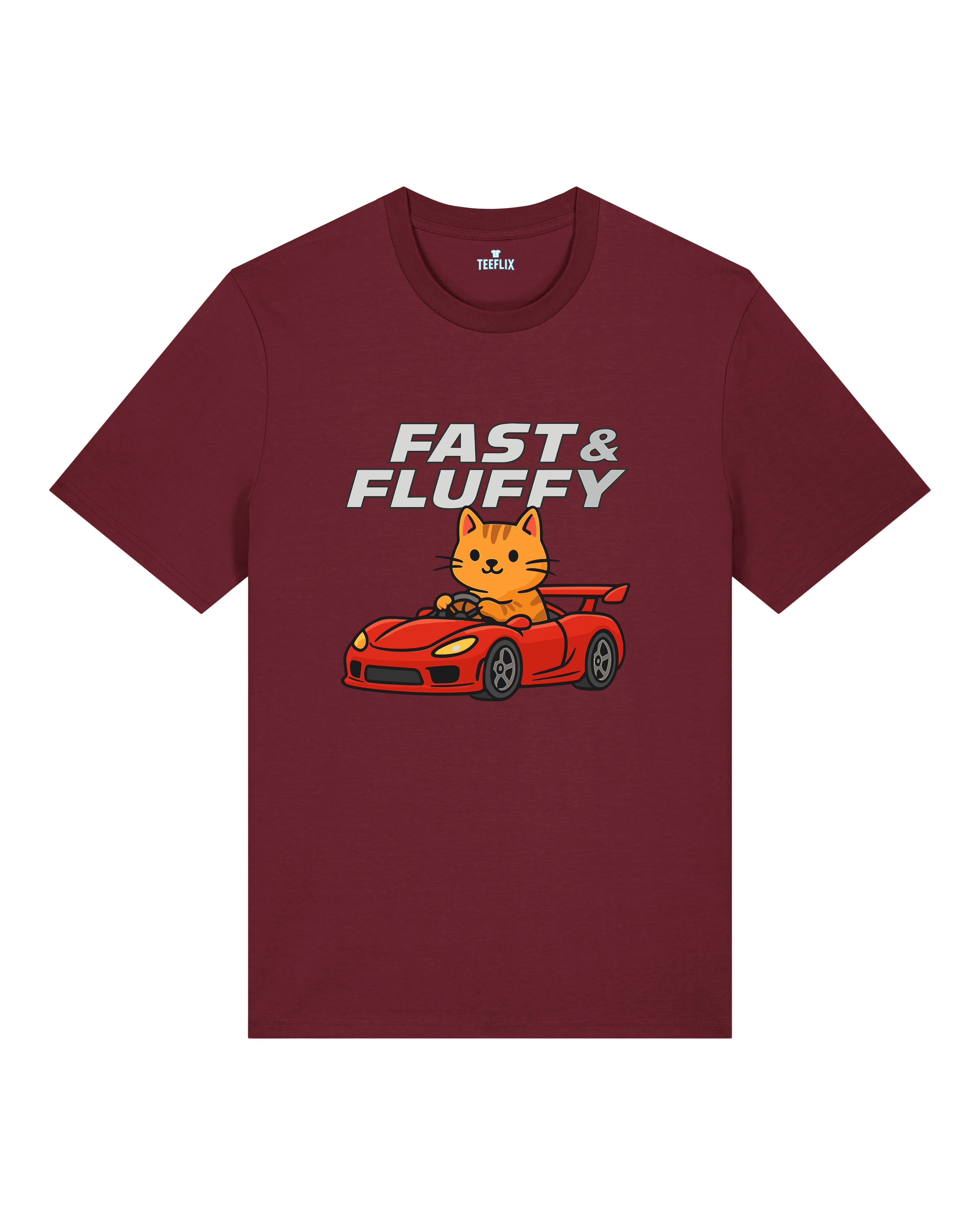 Fast & Fluffy lustiges Sprüche T-Shirt Katze Auto burgund | Teeflix