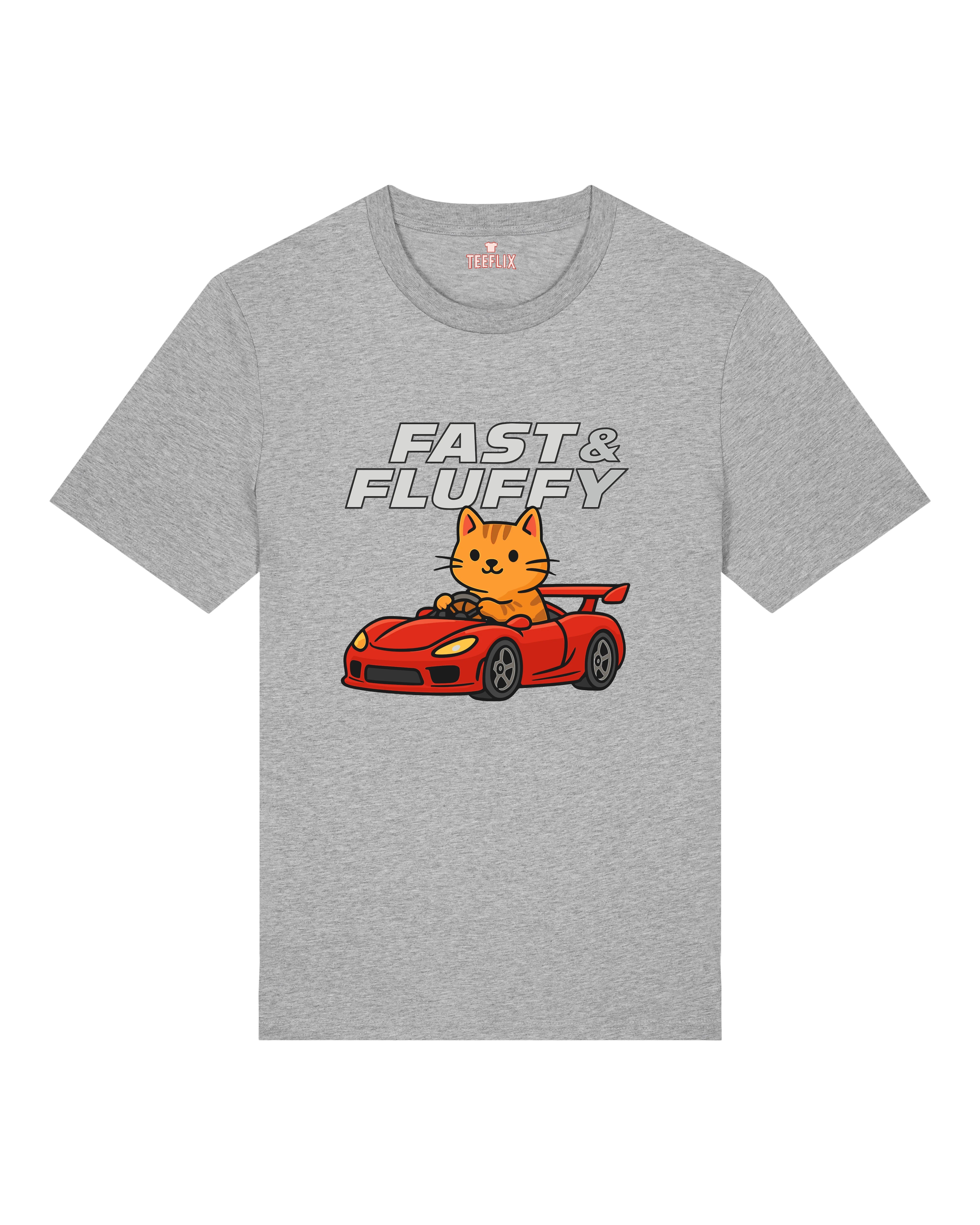 Fast & Fluffy lustiges Meme Shirt Katze Auto grau Unisex | Teeflix