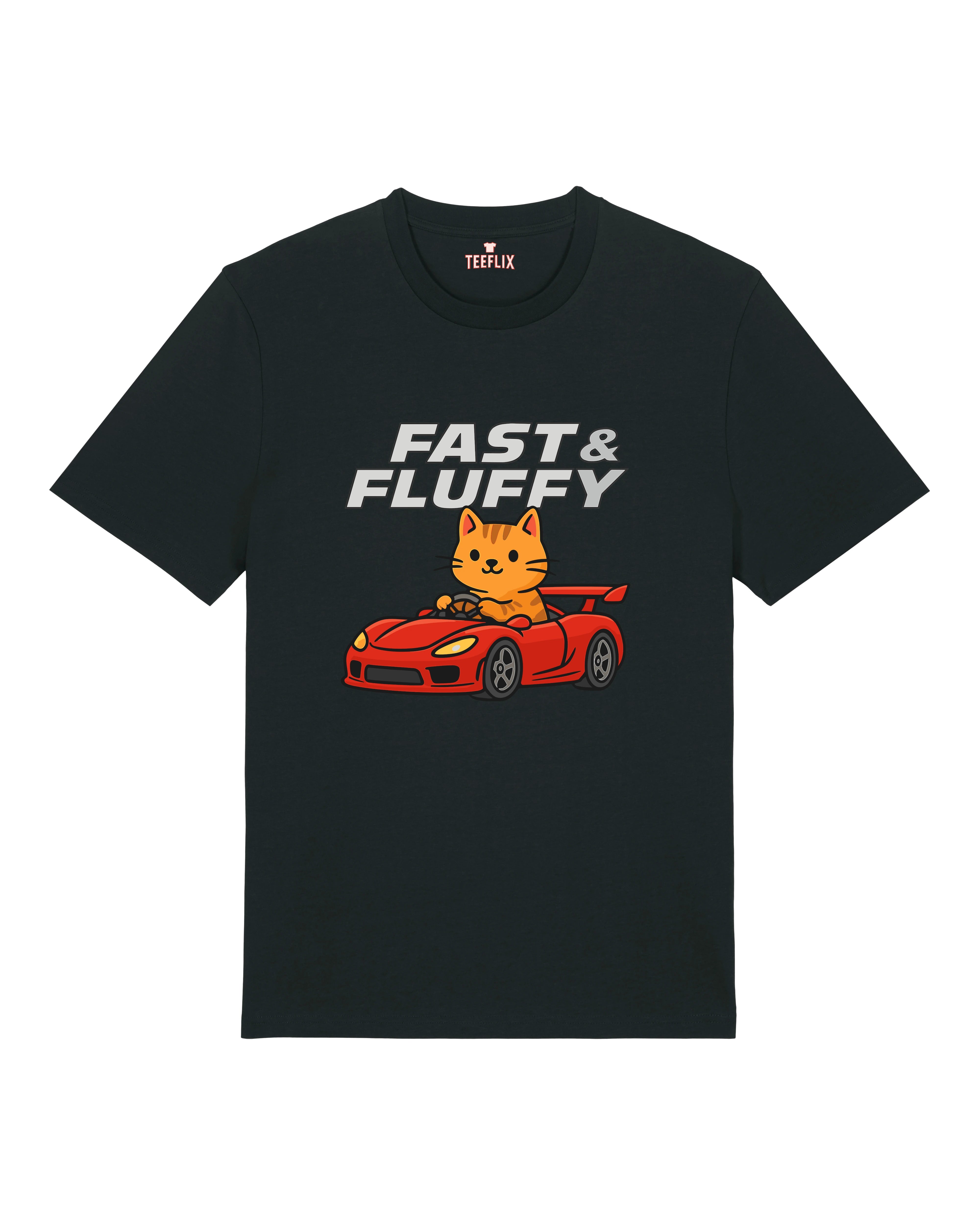 Fast & Fluffy lustiges T-Shirt Katze Auto schwarz Statementshirt | Teeflix