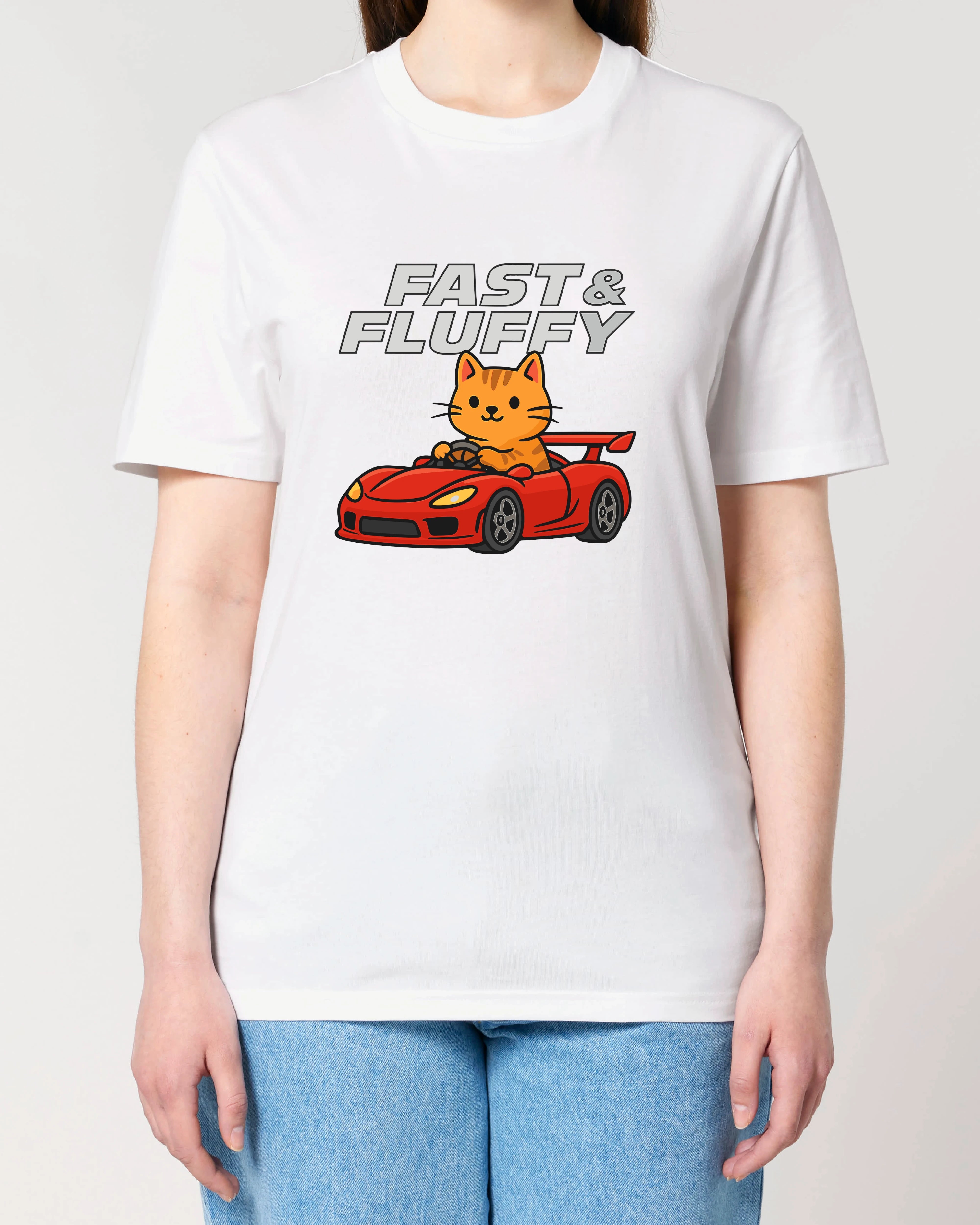 Fast & Fluffy lustiges T-Shirt Katze Auto weiß Damen | Teeflix