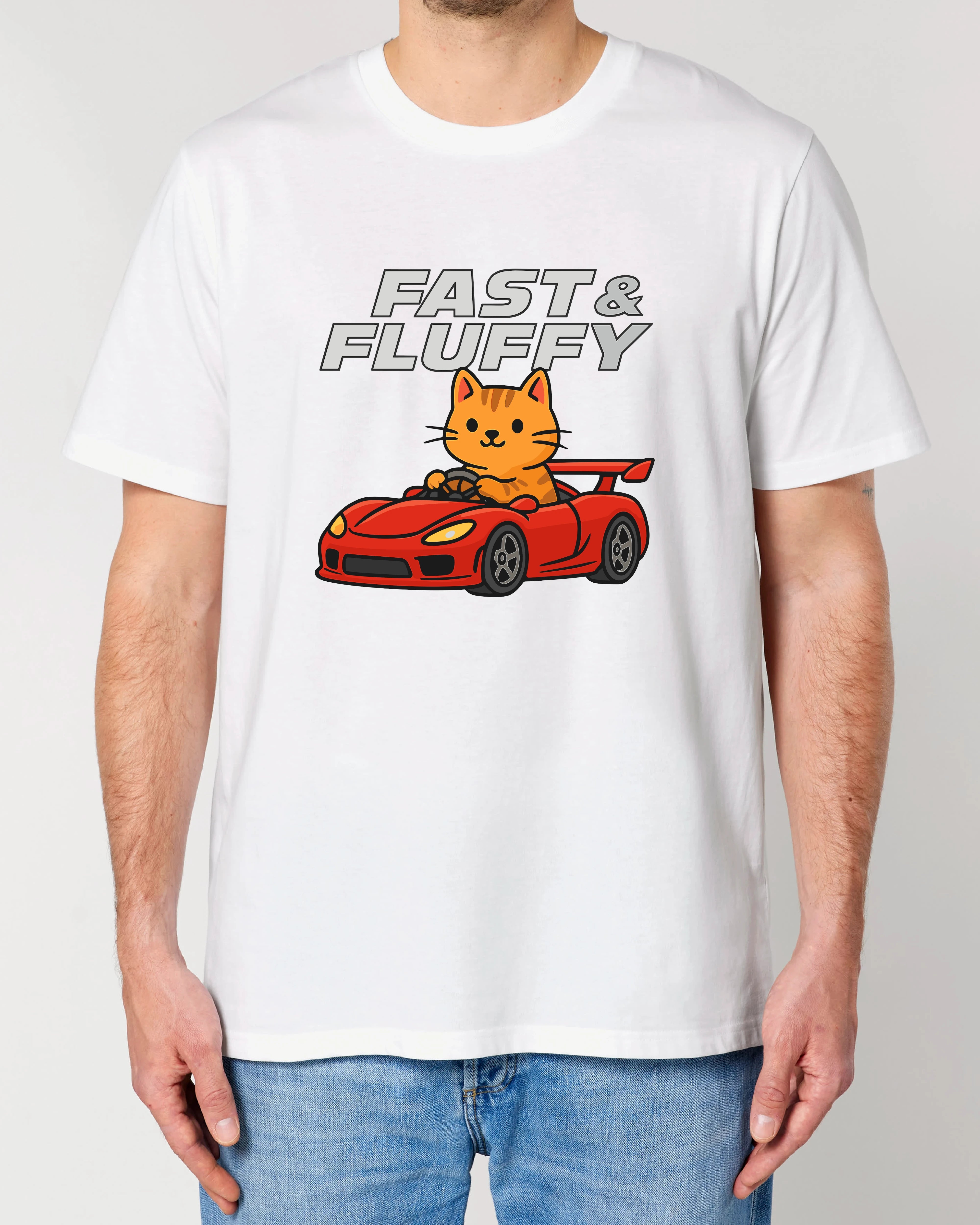 Fast & Fluffy lustiges T-Shirt Katze Auto weiß Herren | Teeflix